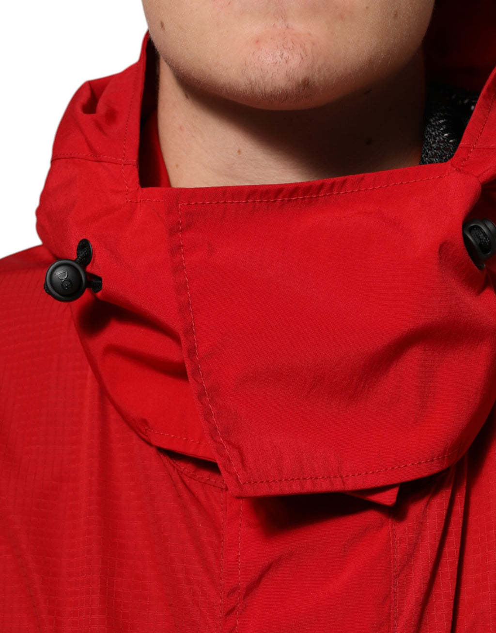 Dolce & Gabbana Parka homme rouge en nylon zippé à capuche