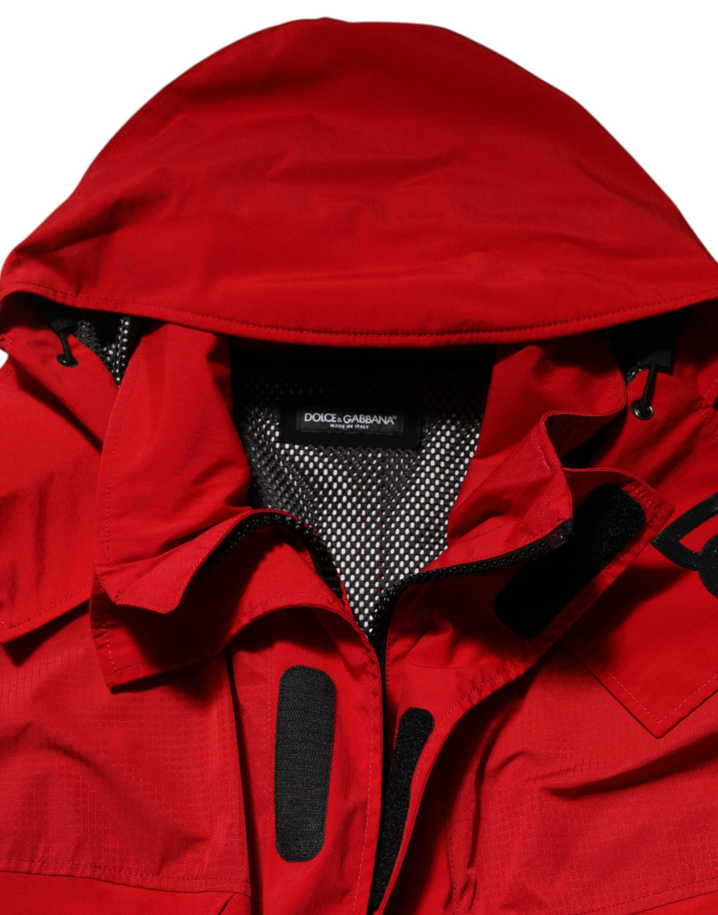 Dolce & Gabbana Parka homme rouge en nylon zippé à capuche