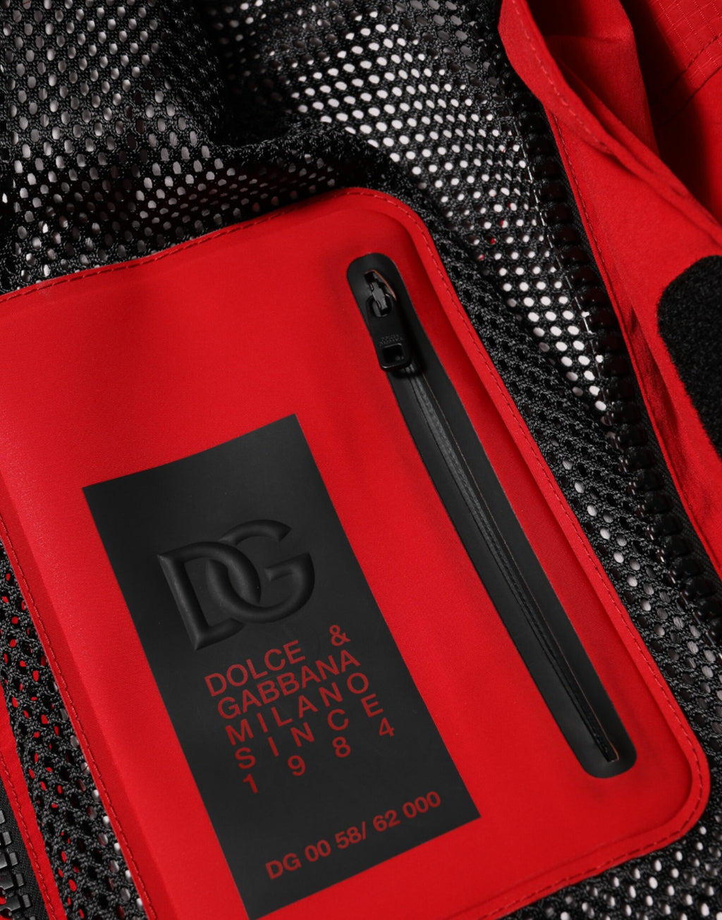 Dolce & Gabbana Parka homme rouge en nylon zippé à capuche