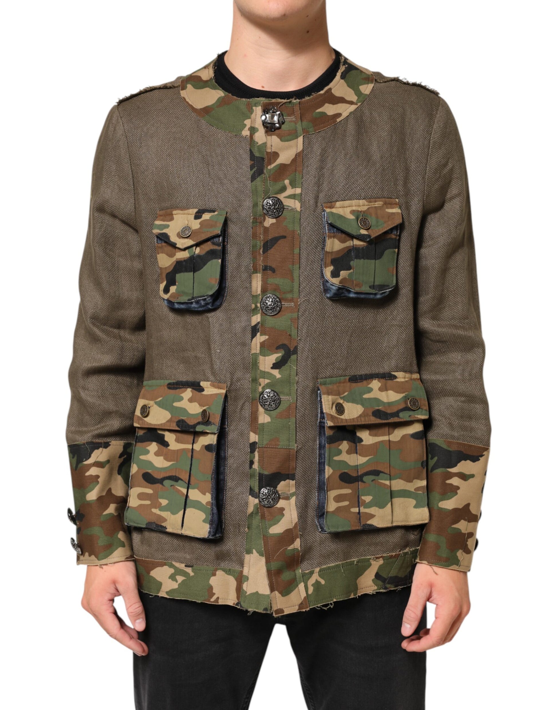 Veste boutonnée en lin camouflage marron Dolce & Gabbana