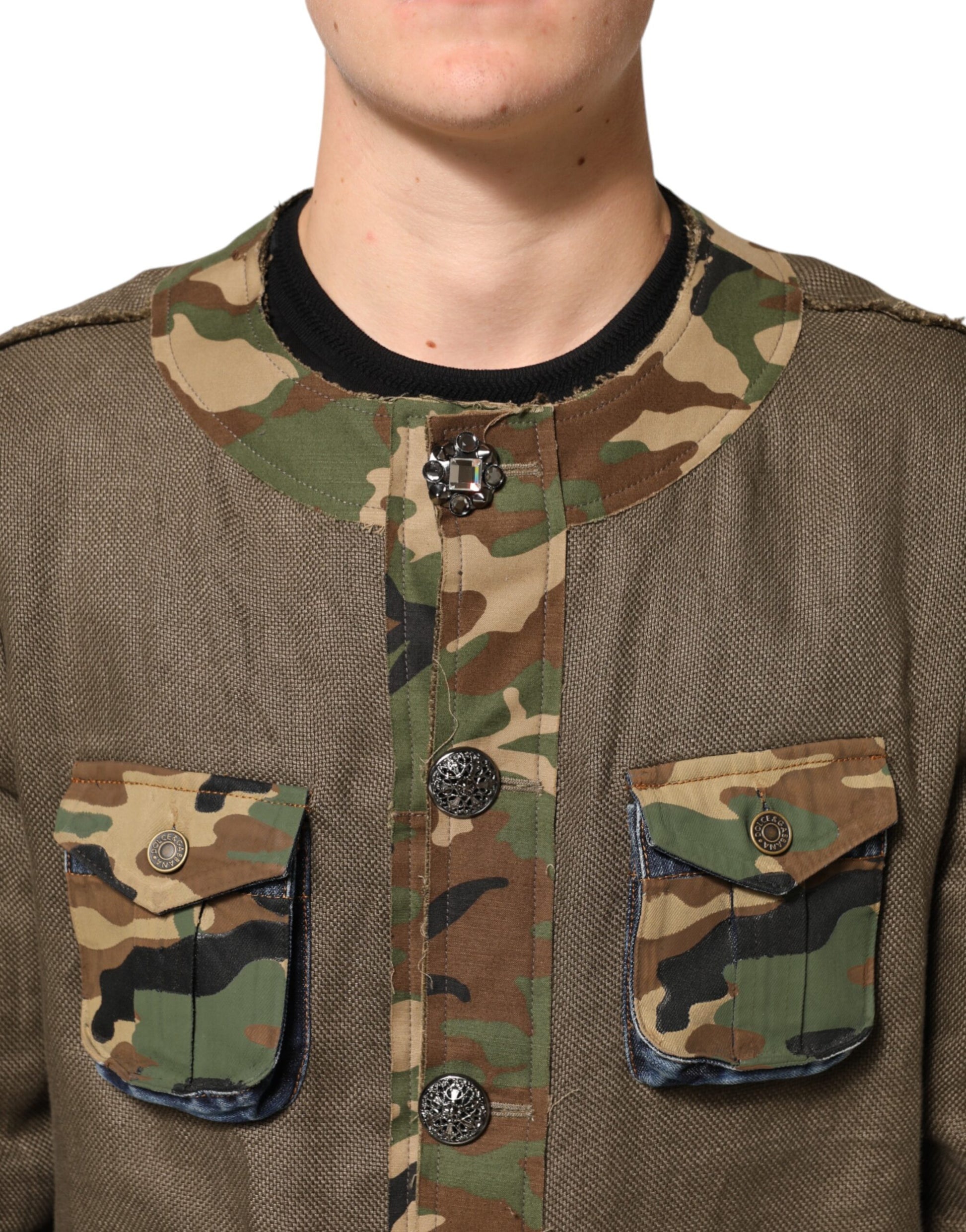 Veste boutonnée en lin camouflage marron Dolce & Gabbana