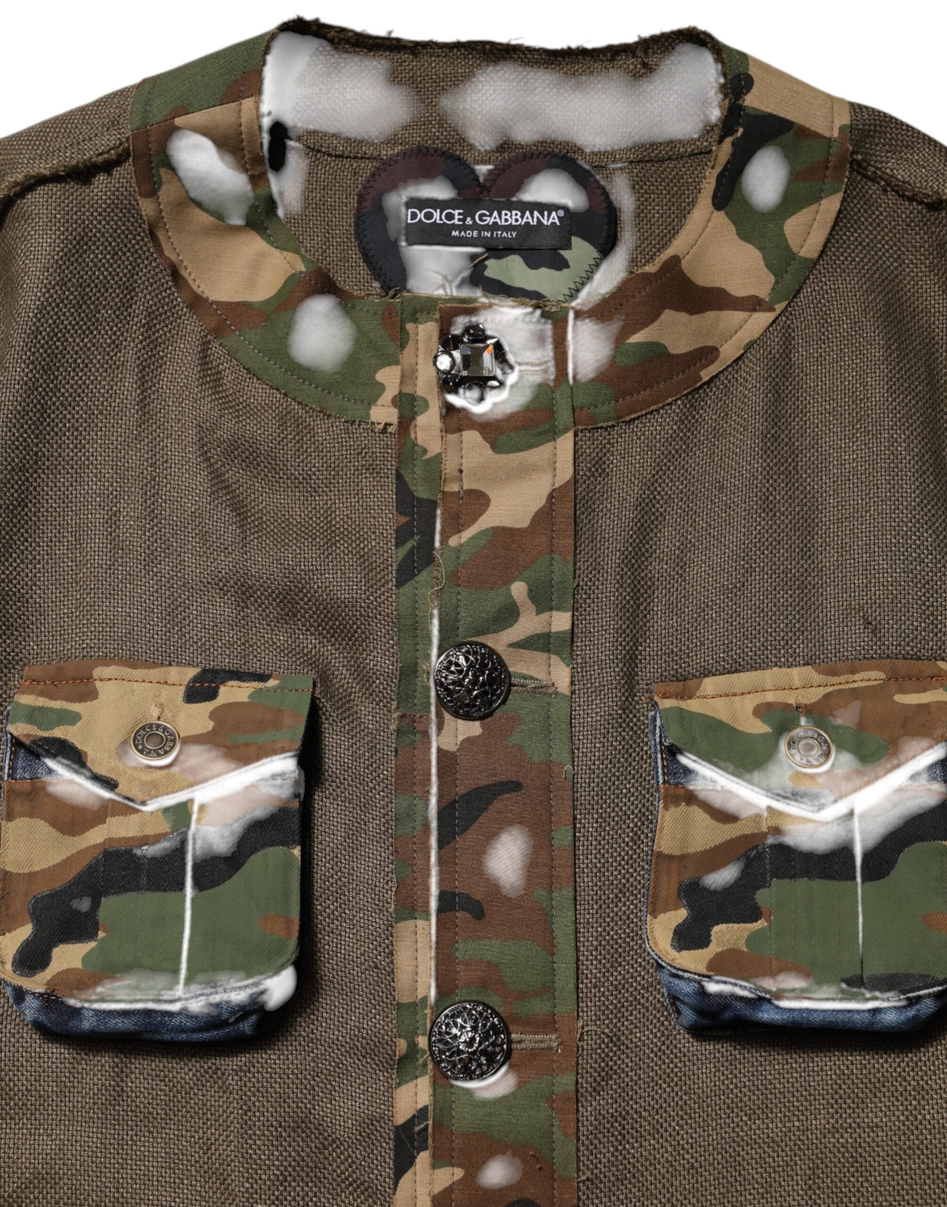 Veste boutonnée en lin camouflage marron Dolce & Gabbana
