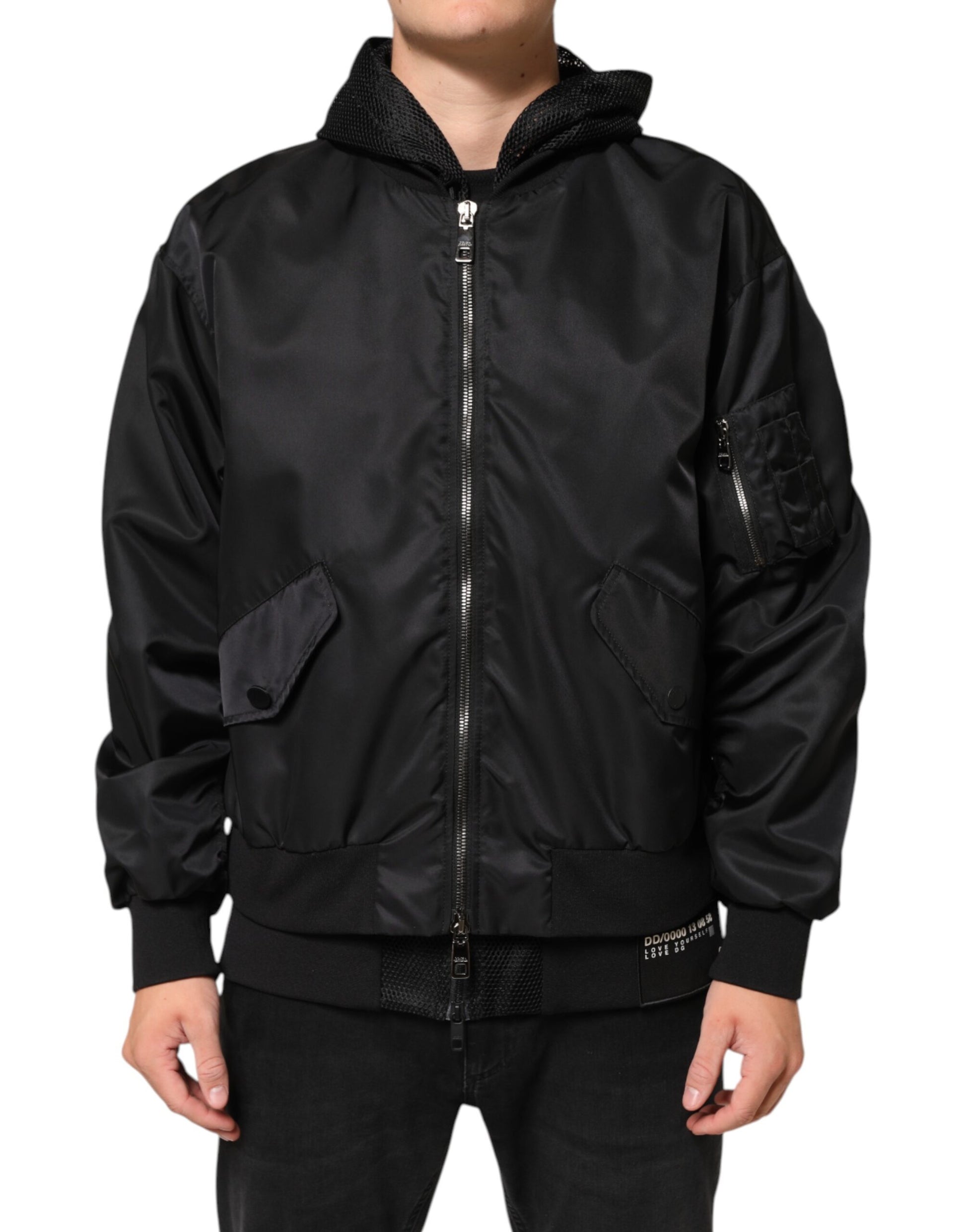 Bomber Homme Dolce & Gabbana Noir en Nylon à Capuche Entièrement Zippé