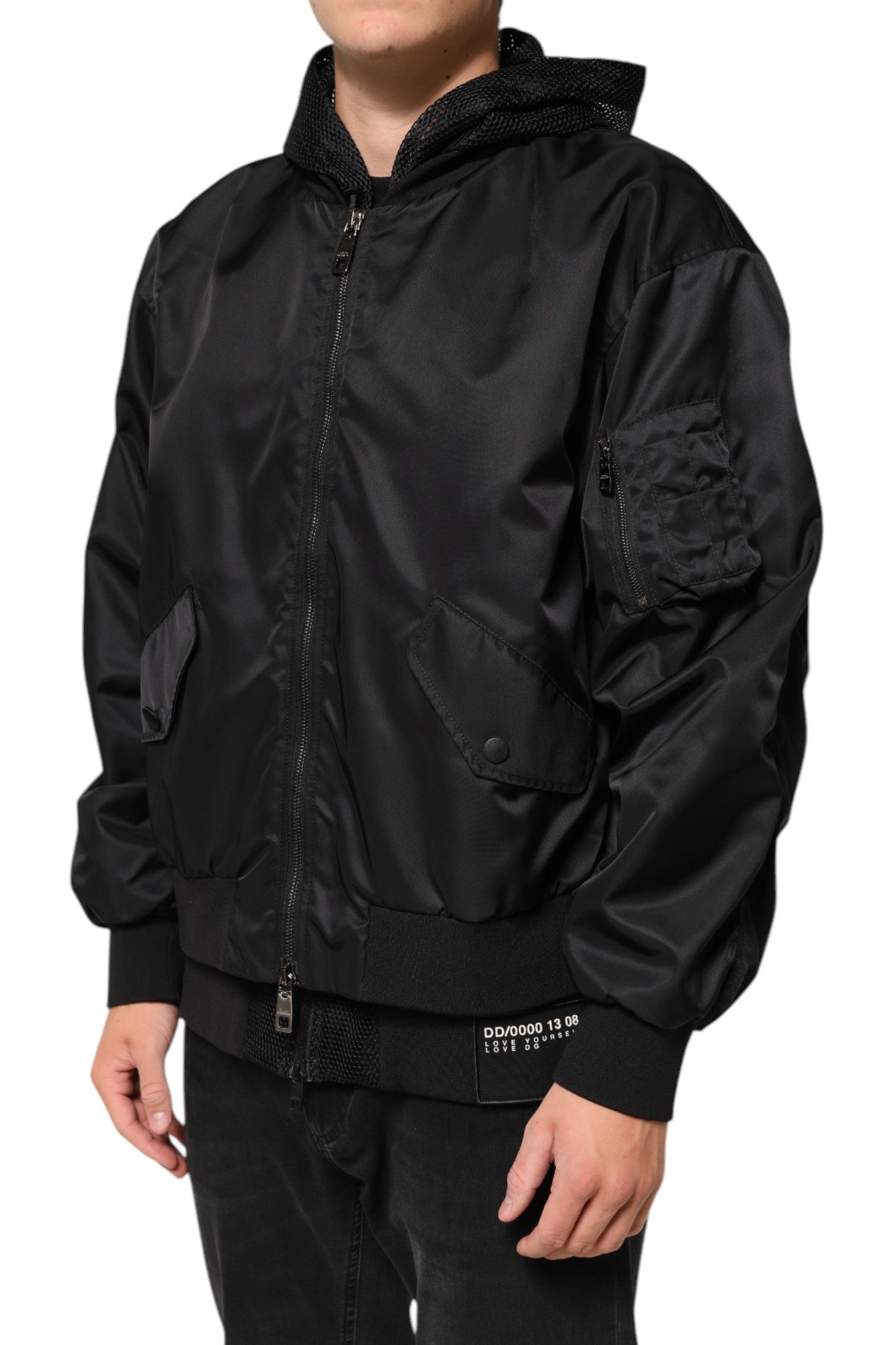 Bomber Homme Dolce & Gabbana Noir en Nylon à Capuche Entièrement Zippé
