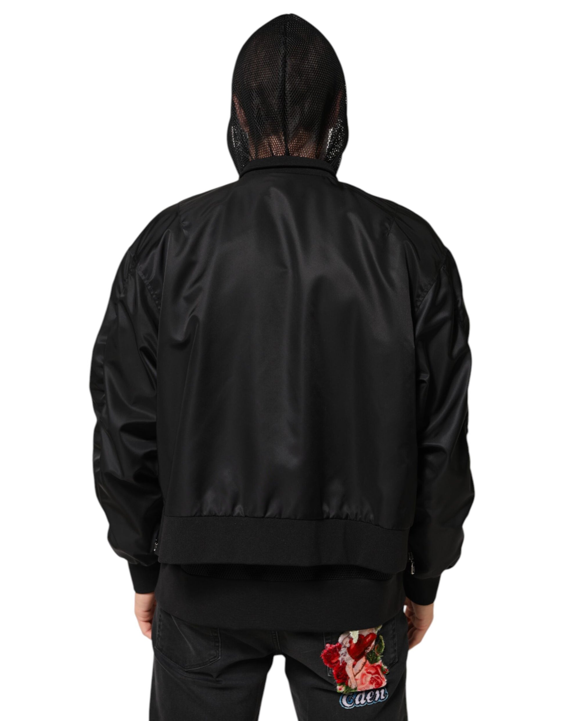 Bomber Homme Dolce & Gabbana Noir en Nylon à Capuche Entièrement Zippé