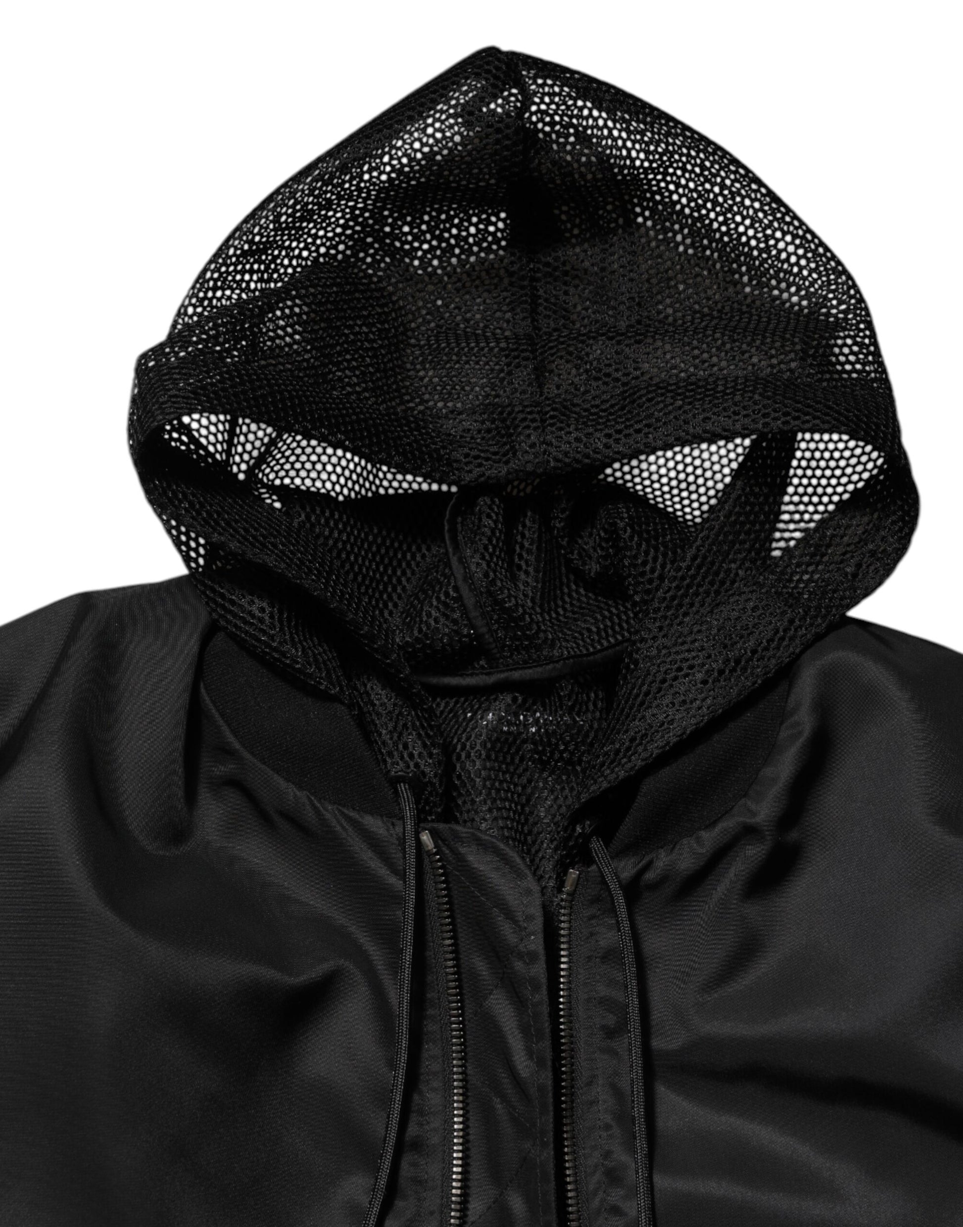 Bomber Homme Dolce & Gabbana Noir en Nylon à Capuche Entièrement Zippé