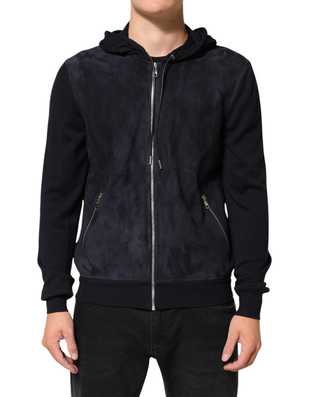 Blouson à capuche Dolce & Gabbana en cuir noir, fermeture éclair intégrale