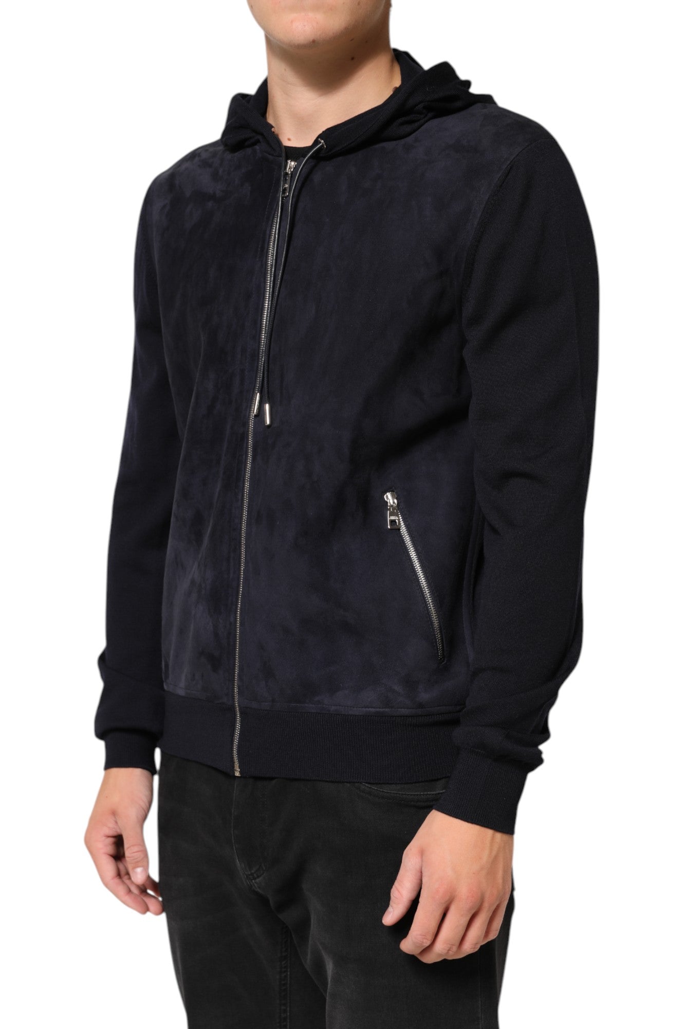 Blouson à capuche Dolce & Gabbana en cuir noir, fermeture éclair intégrale