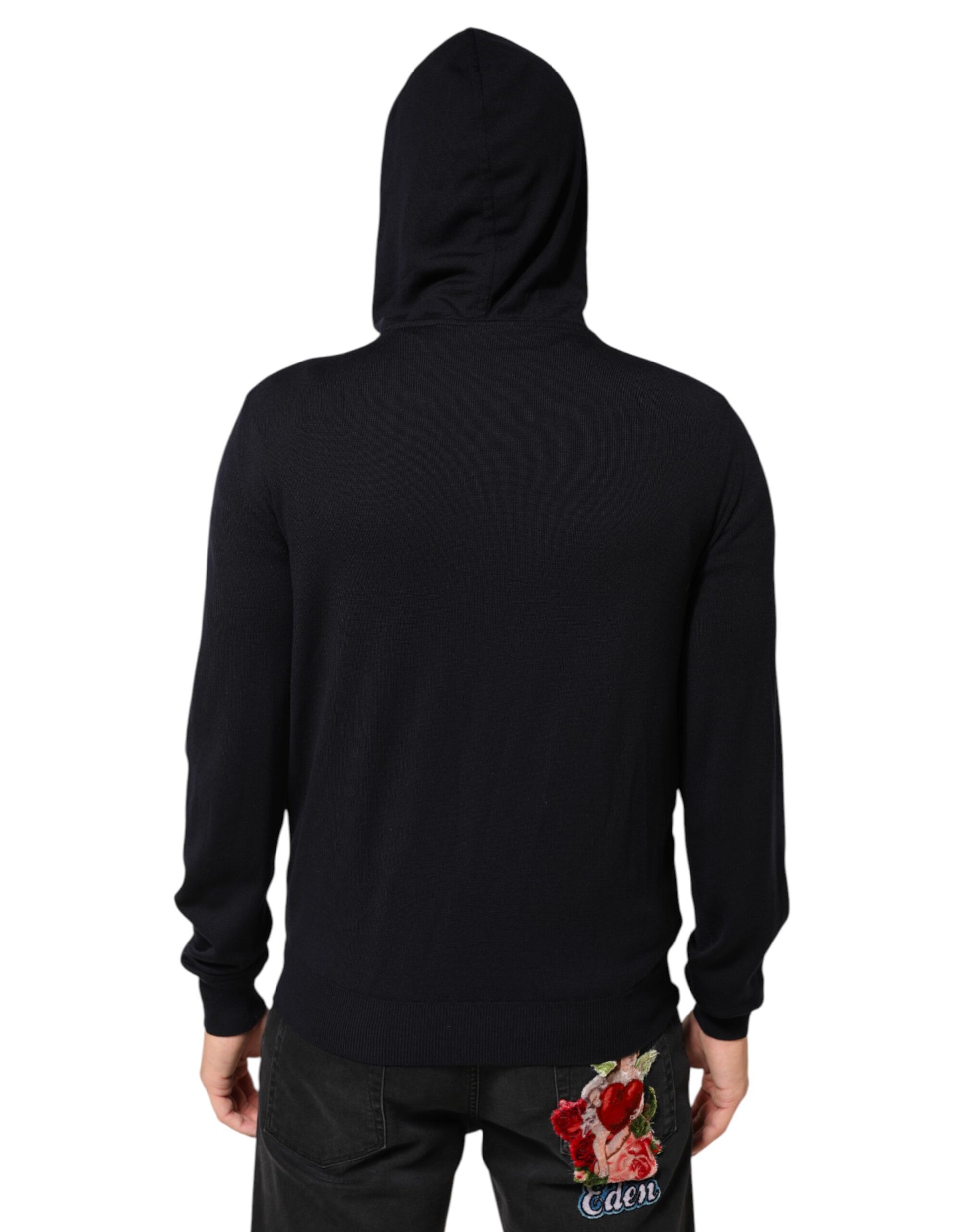 Blouson à capuche Dolce & Gabbana en cuir noir, fermeture éclair intégrale