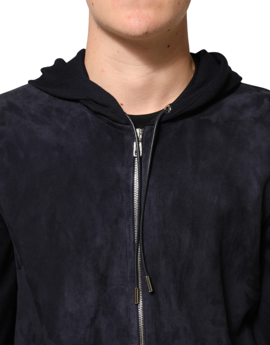 Blouson à capuche Dolce & Gabbana en cuir noir, fermeture éclair intégrale