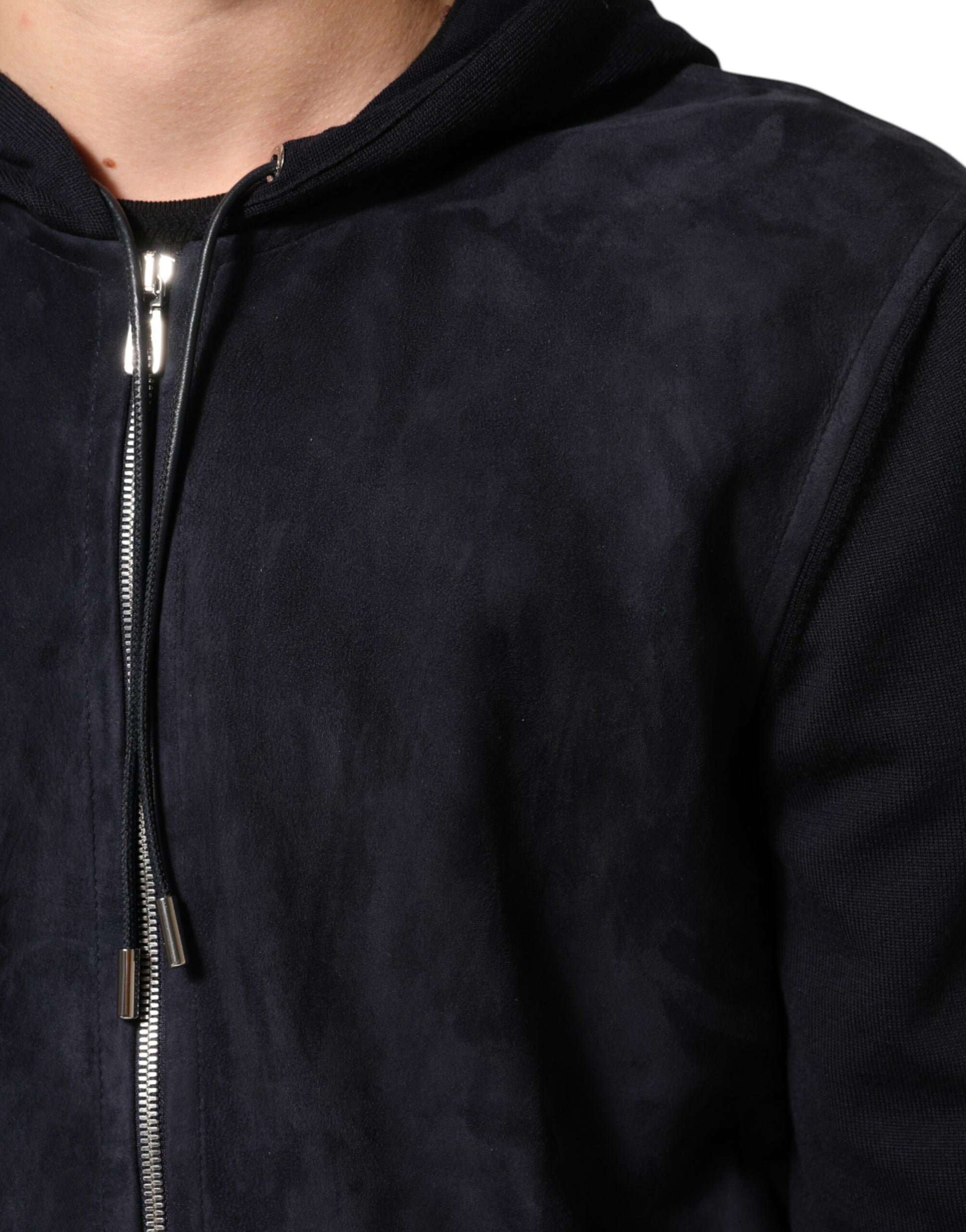 Blouson à capuche Dolce & Gabbana en cuir noir, fermeture éclair intégrale