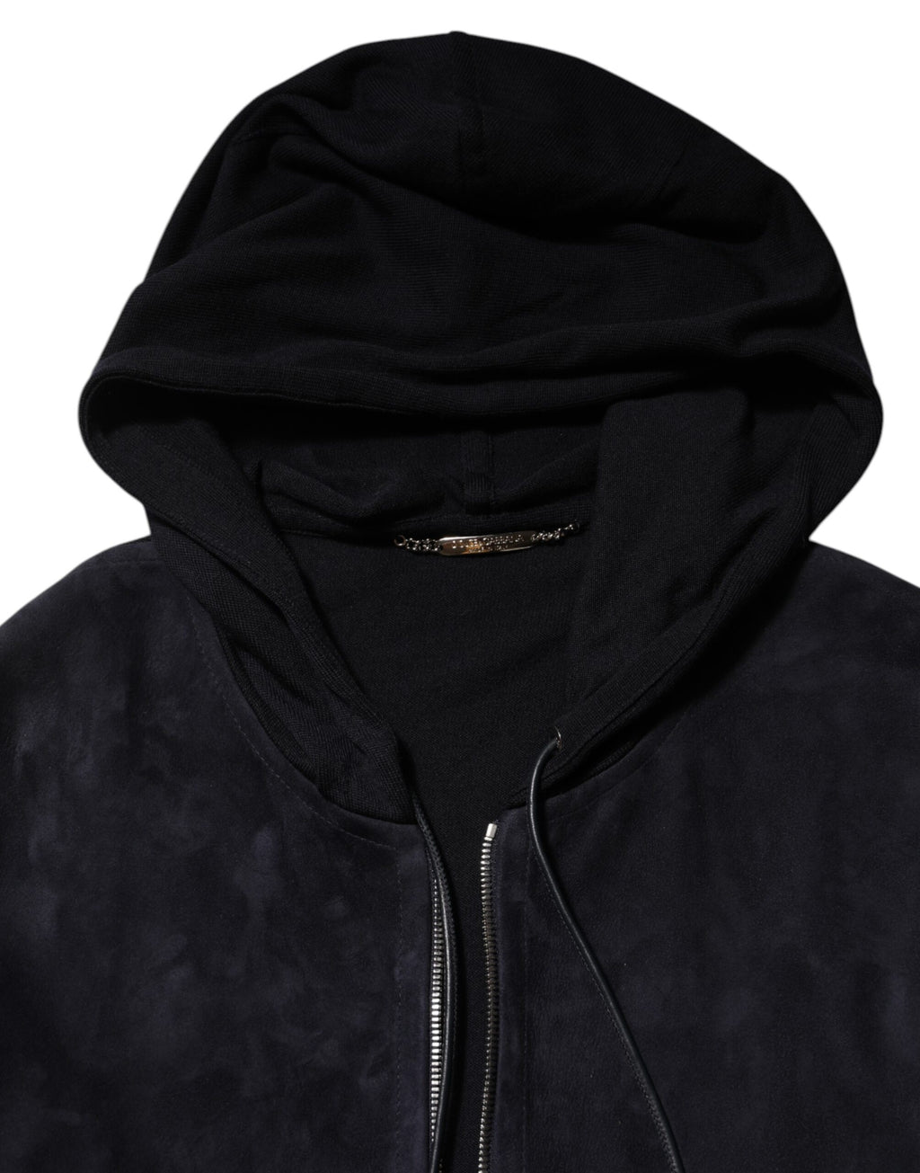 Blouson à capuche Dolce & Gabbana en cuir noir, fermeture éclair intégrale