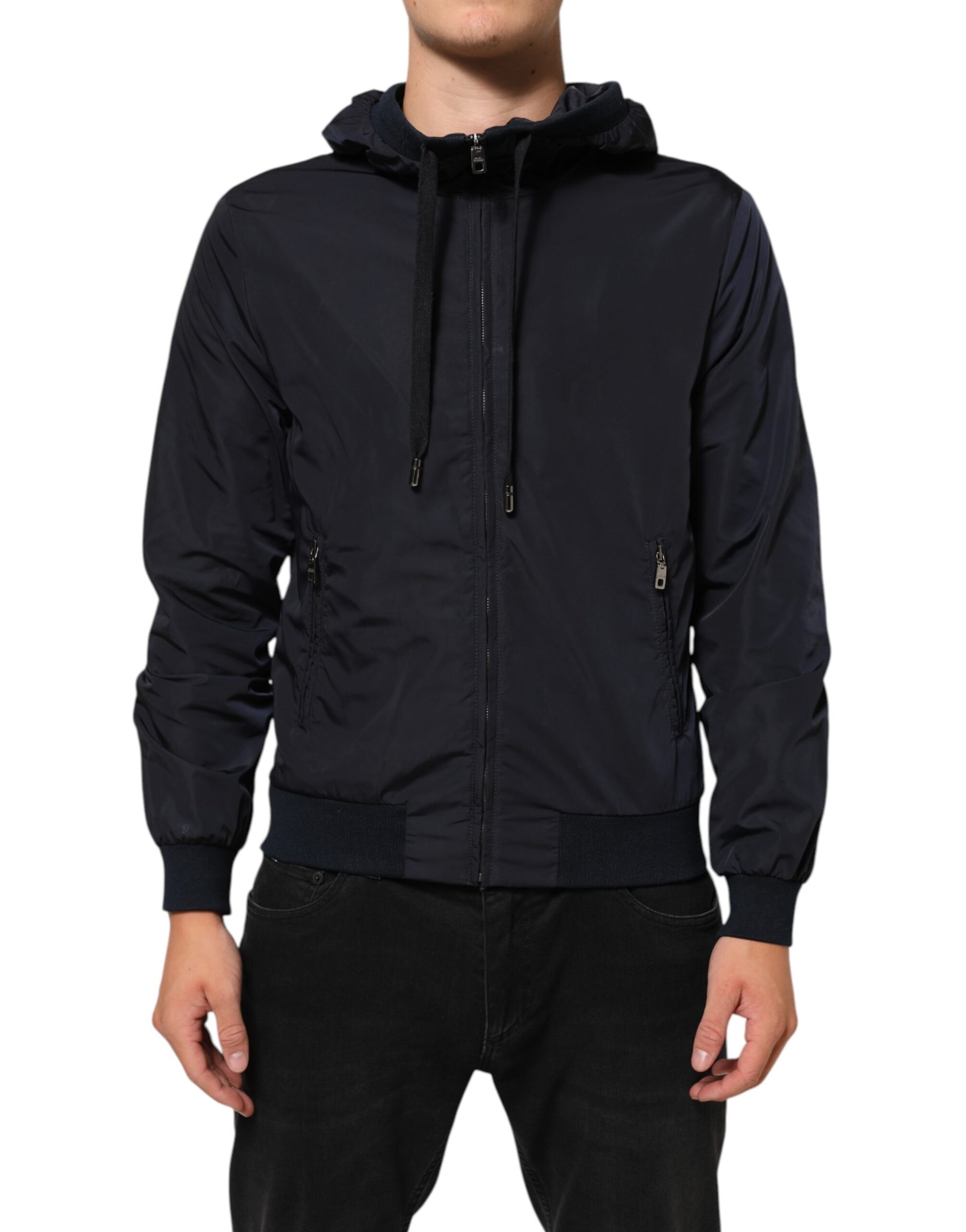 Bomber zippé à capuche Dolce & Gabbana avec bande logo bleue