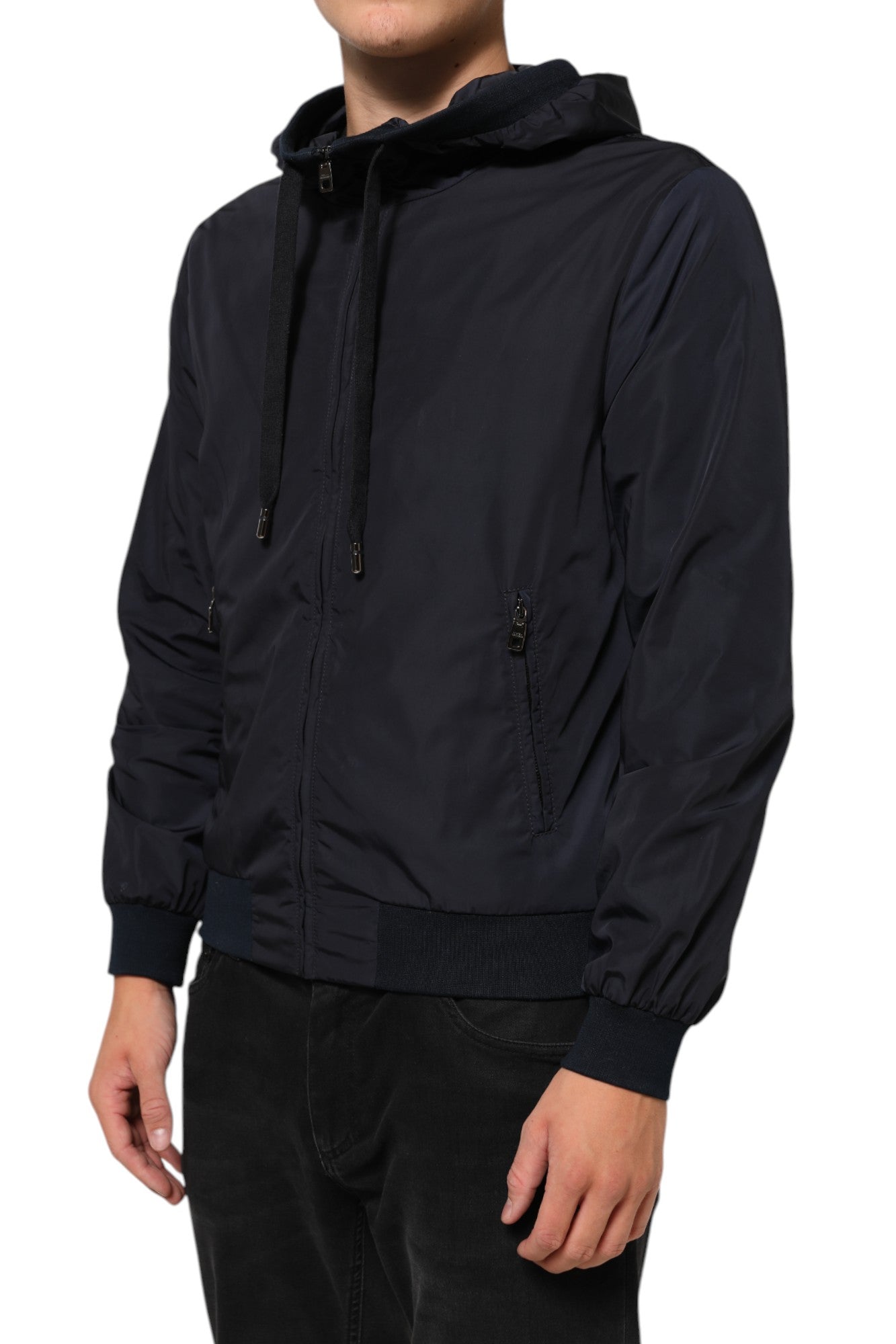 Bomber zippé à capuche Dolce & Gabbana avec bande logo bleue