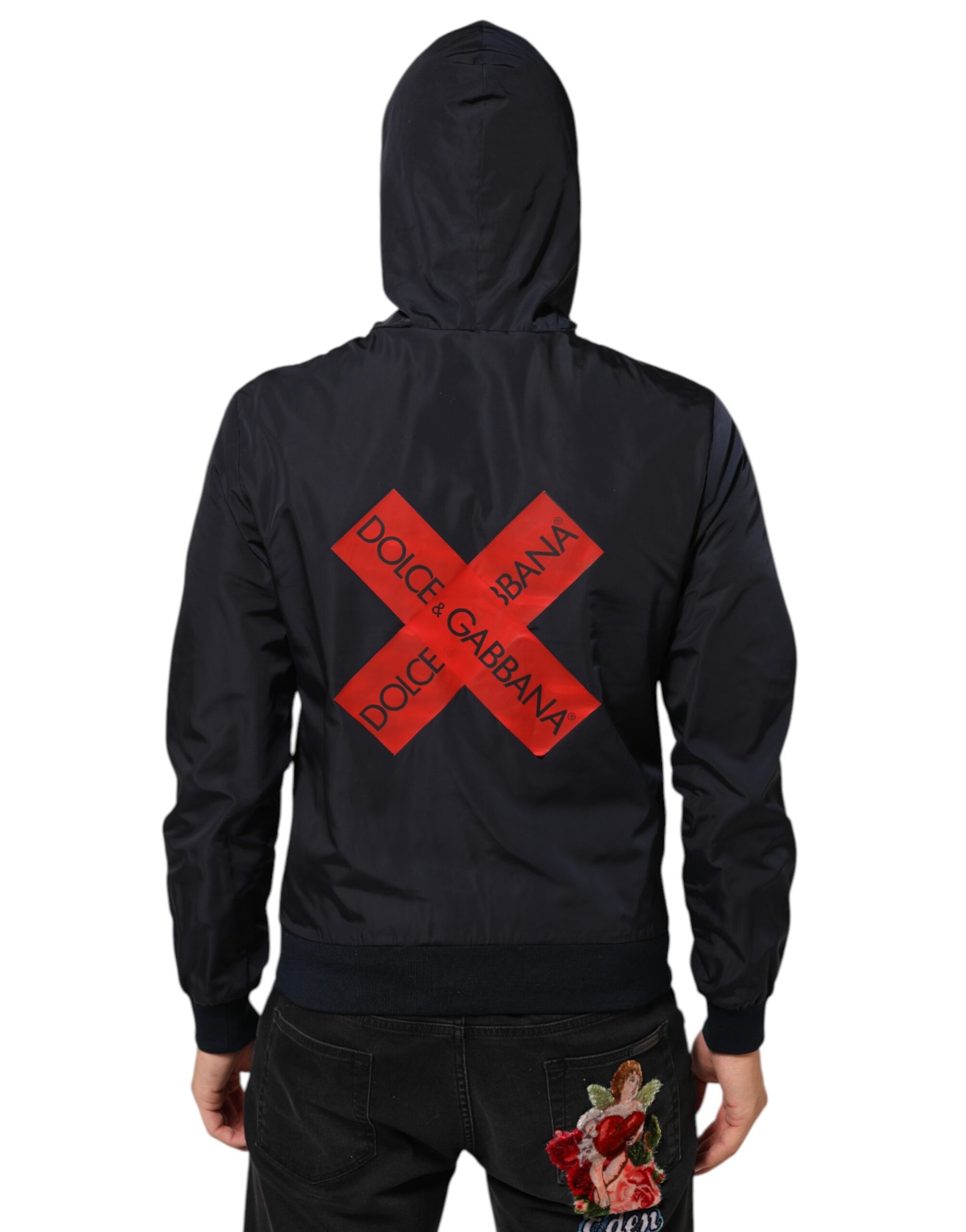 Bomber zippé à capuche Dolce & Gabbana avec bande logo bleue