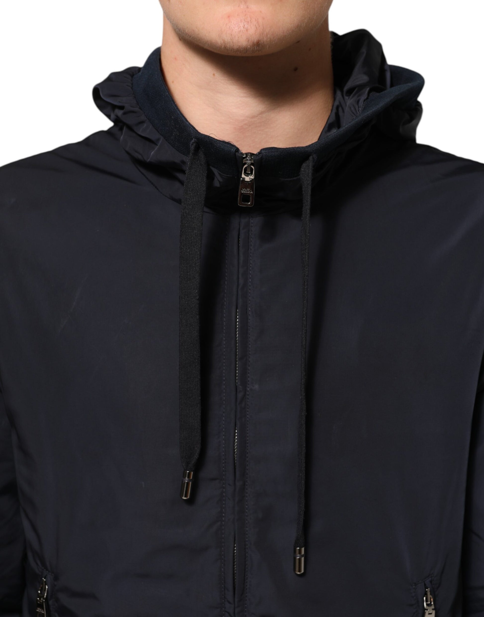 Bomber zippé à capuche Dolce & Gabbana avec bande logo bleue