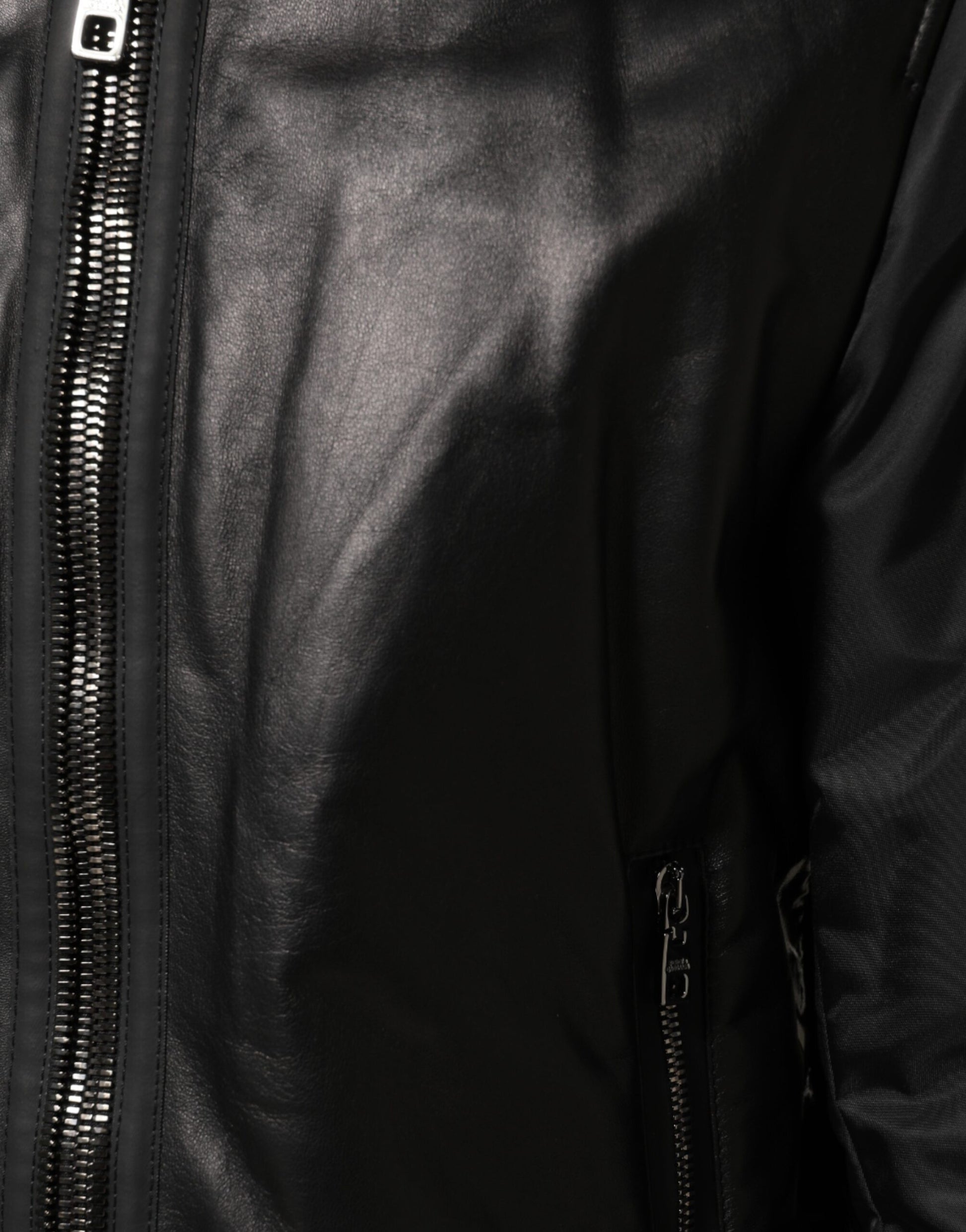 Blouson Dolce & Gabbana en cuir et nylon noir à fermeture éclair intégrale