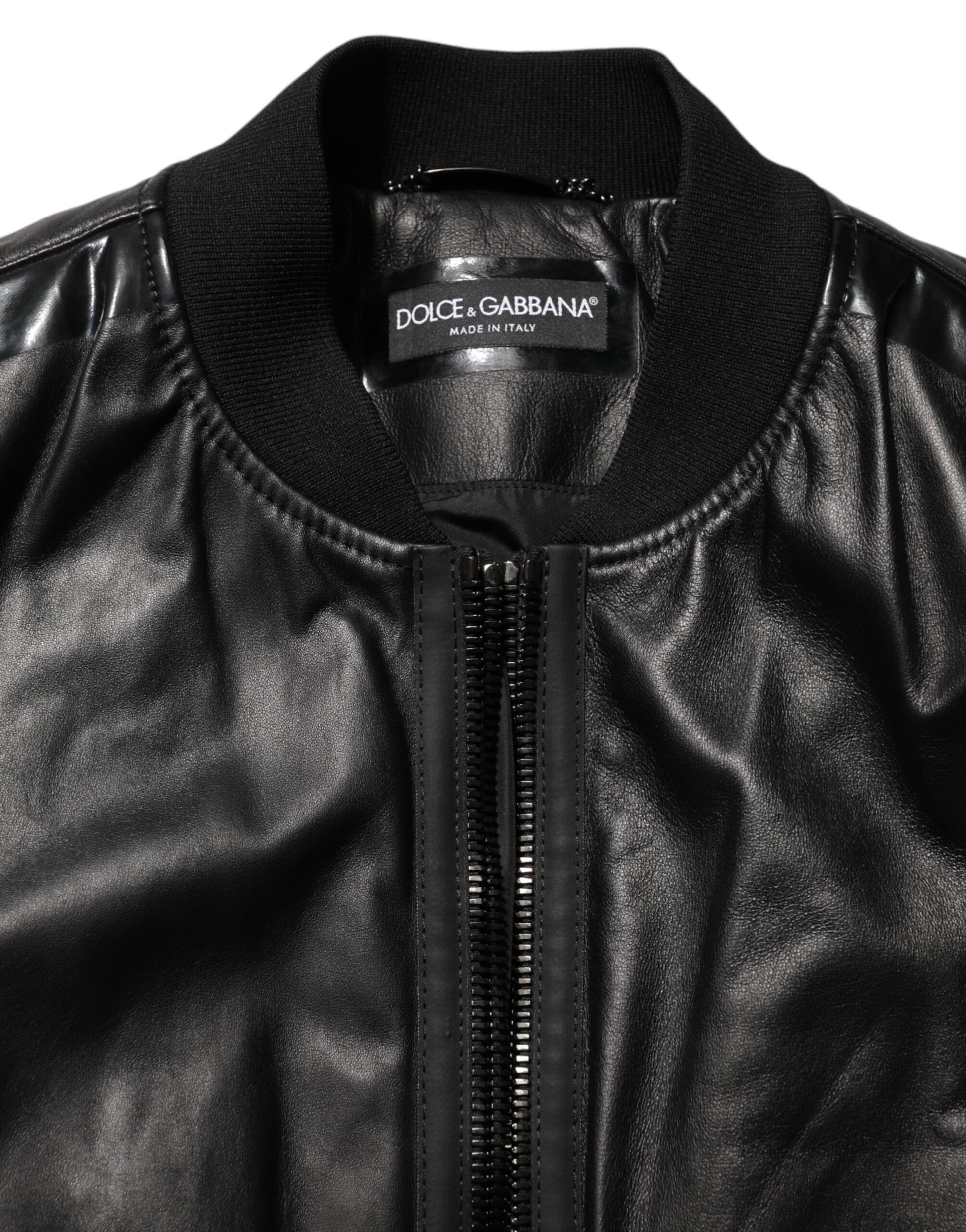 Blouson Dolce & Gabbana en cuir et nylon noir à fermeture éclair intégrale