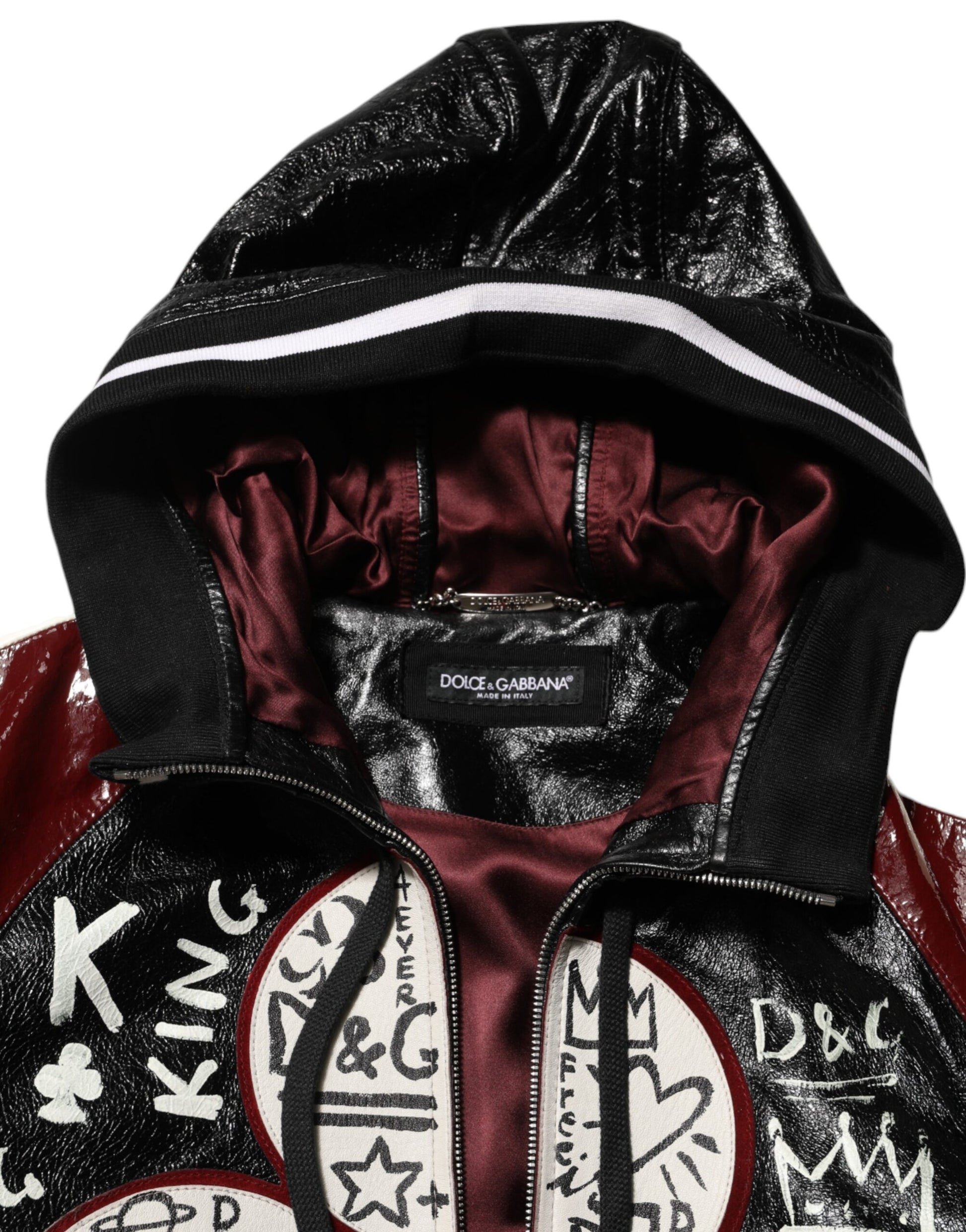 Blouson de motard Dolce & Gabbana en cuir DG King multicolore à capuche pour homme