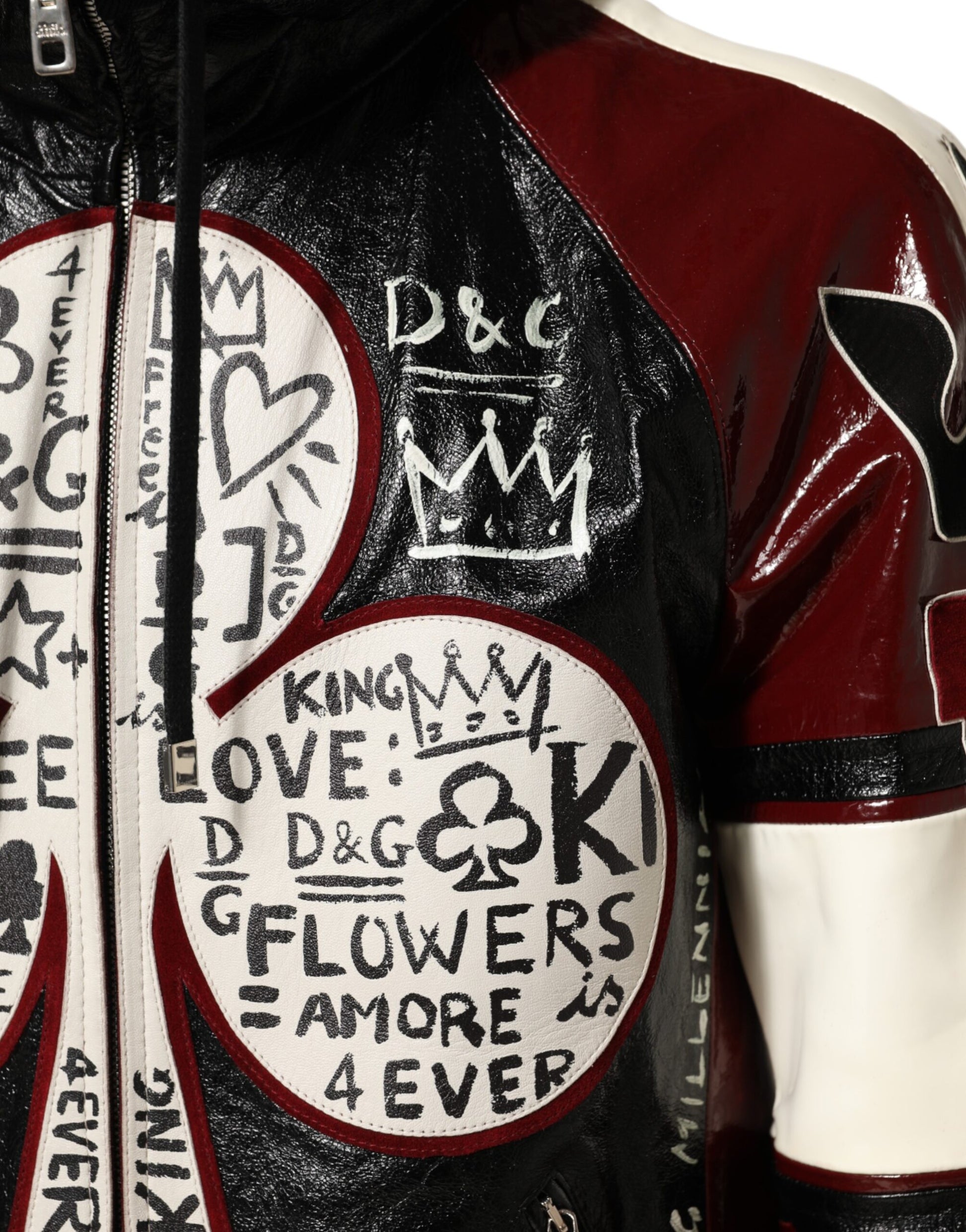 Blouson de motard Dolce & Gabbana en cuir DG King multicolore à capuche pour homme