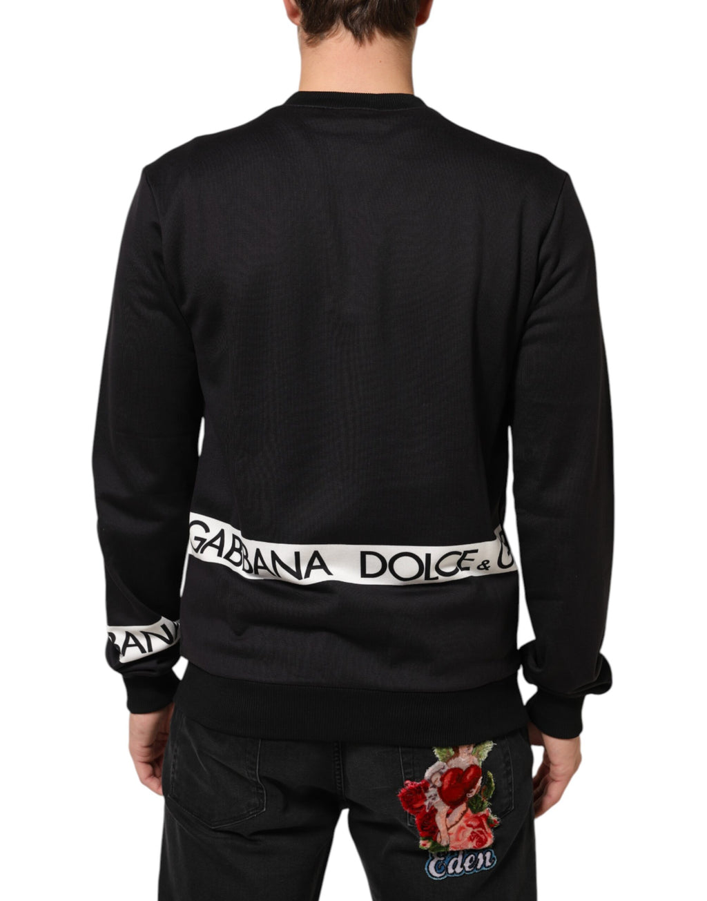 Dolce & Gabbana Black Logo Crew Neck Men Sweatshirt Sweater