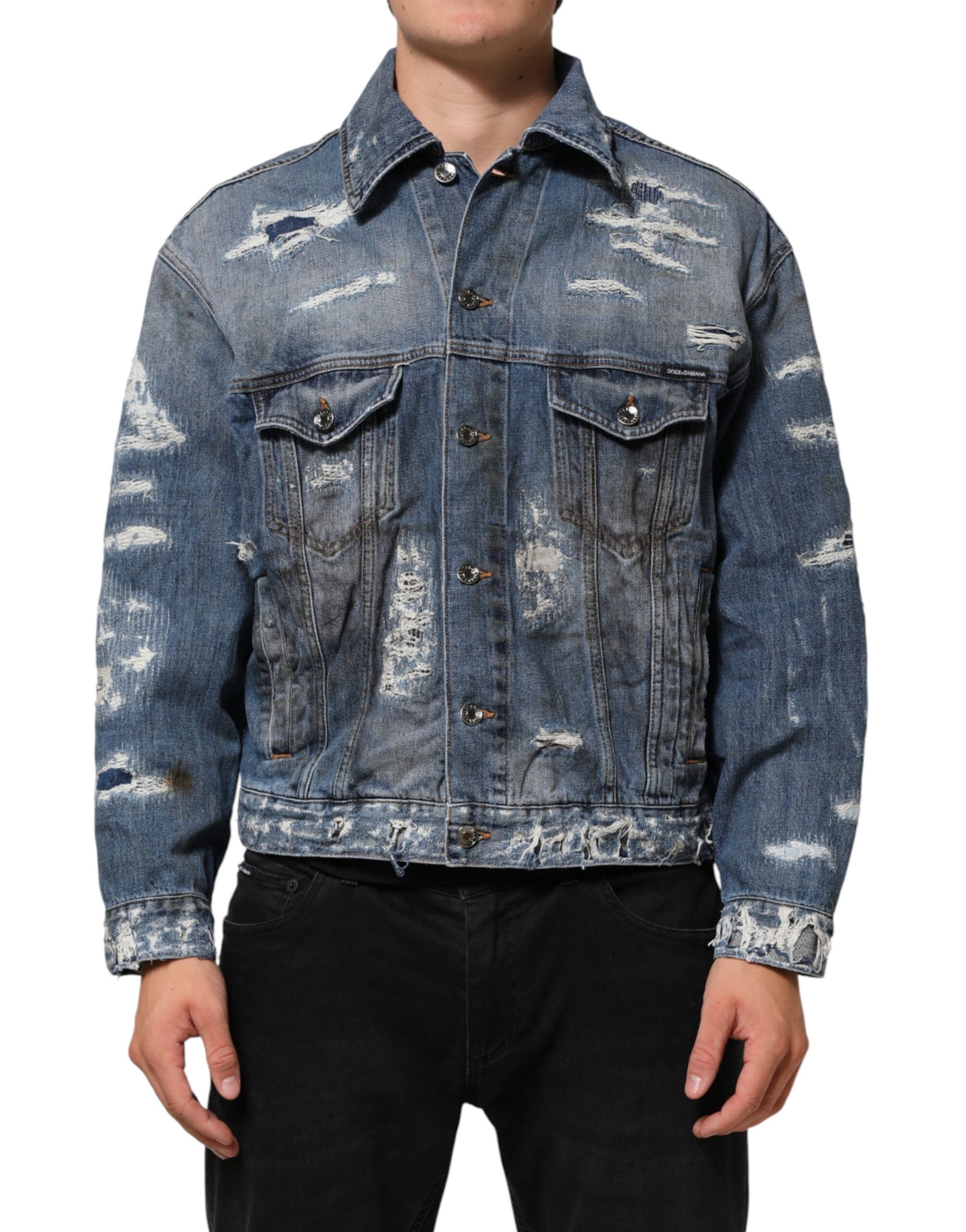 Blouson en jean déchiré en coton bleu Dolce & Gabbana
