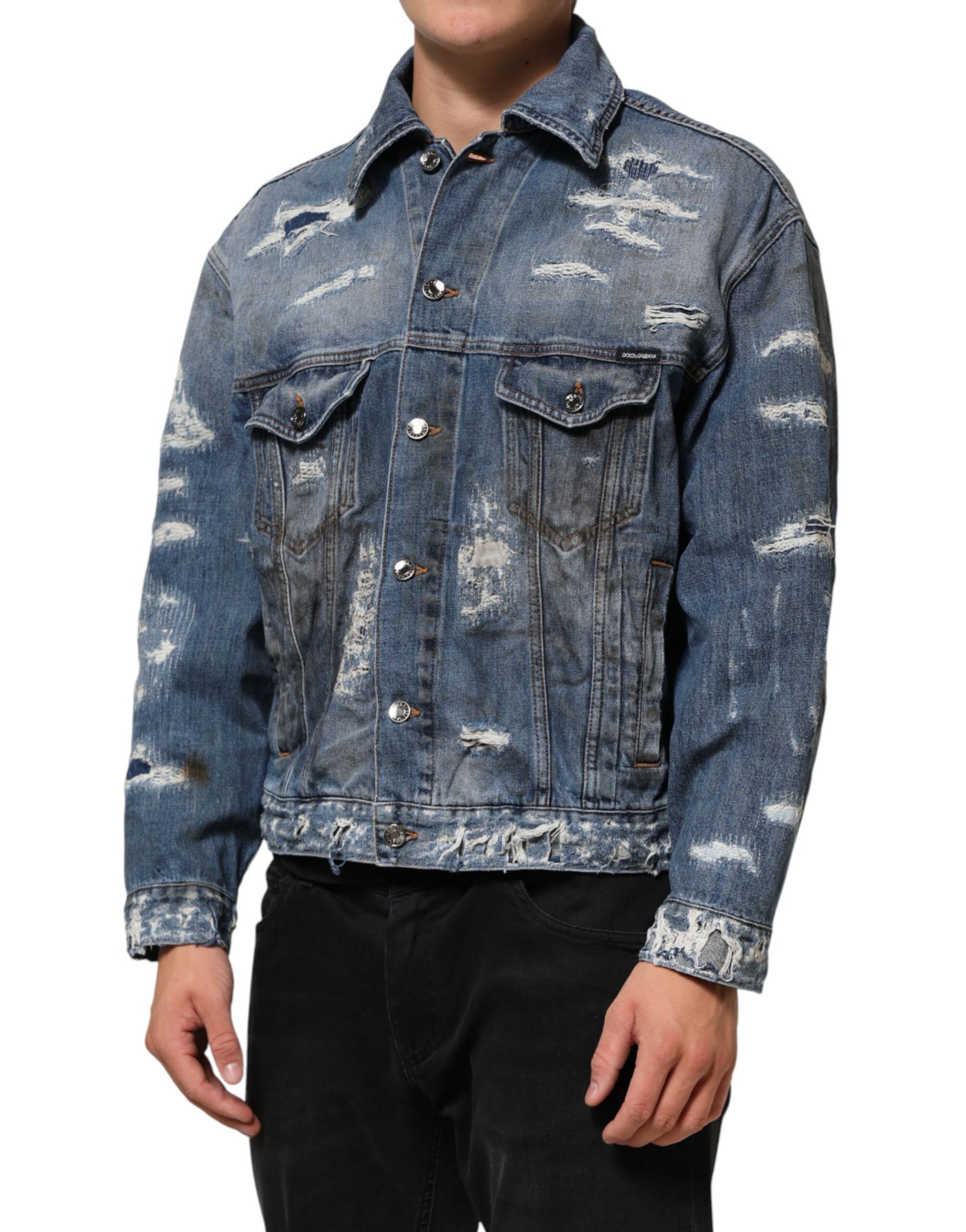 Blouson en jean déchiré en coton bleu Dolce & Gabbana