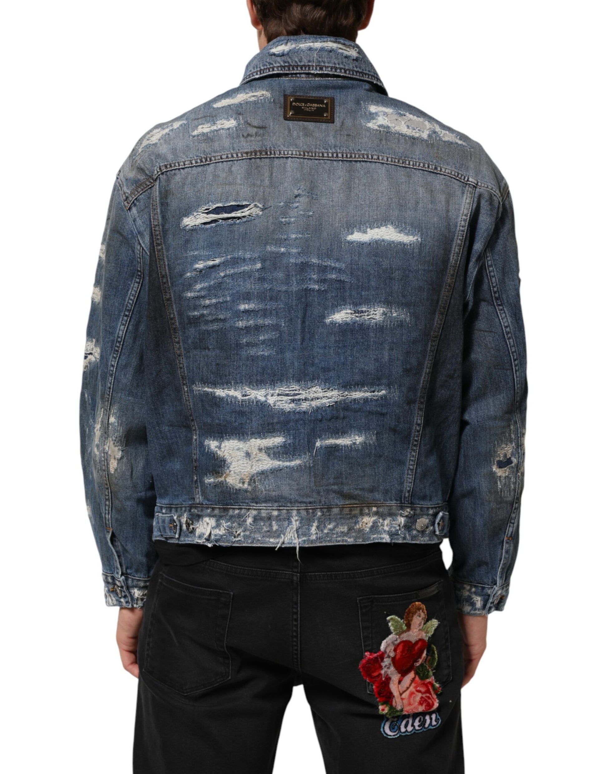 Blouson en jean déchiré en coton bleu Dolce & Gabbana