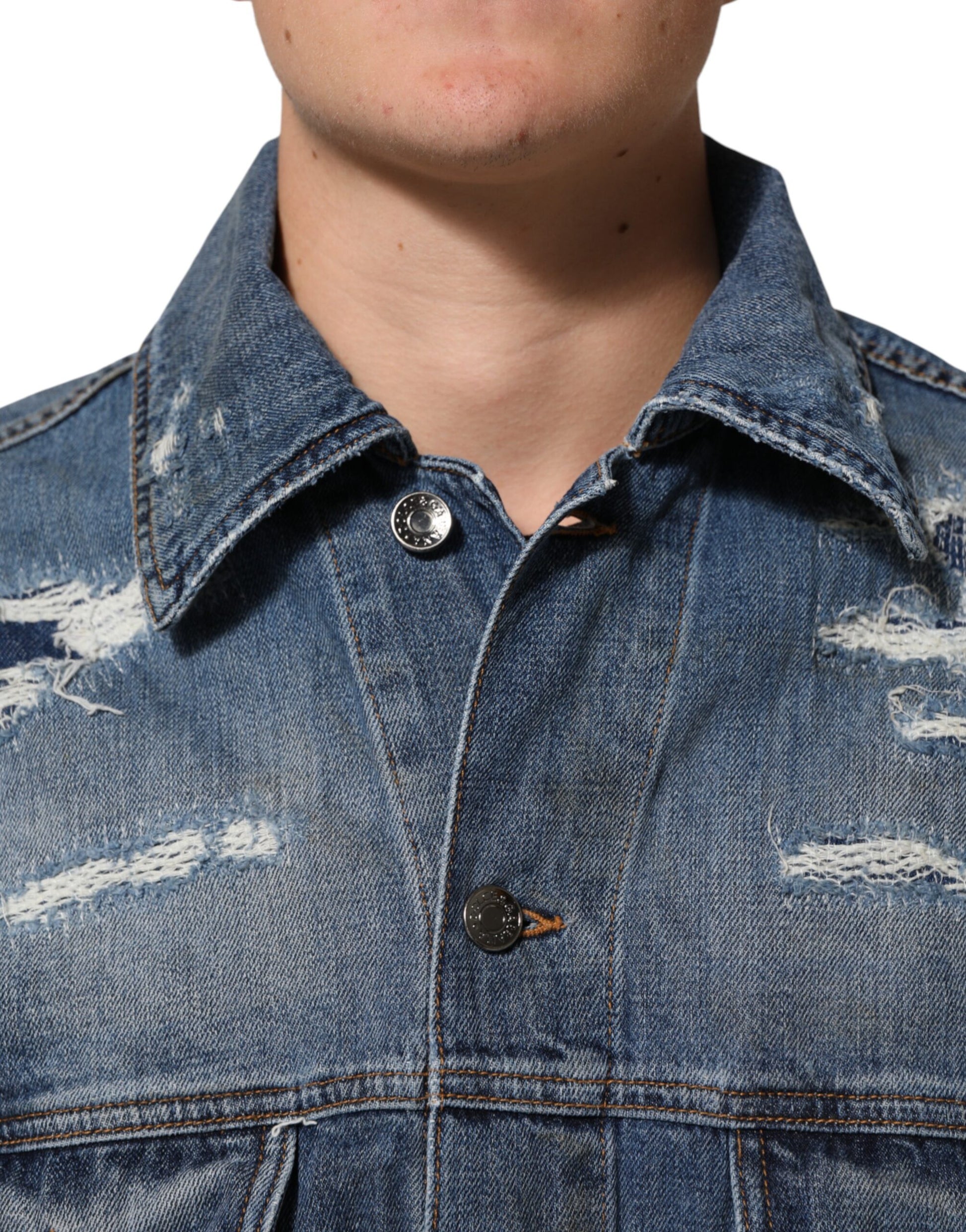 Blouson en jean déchiré en coton bleu Dolce & Gabbana