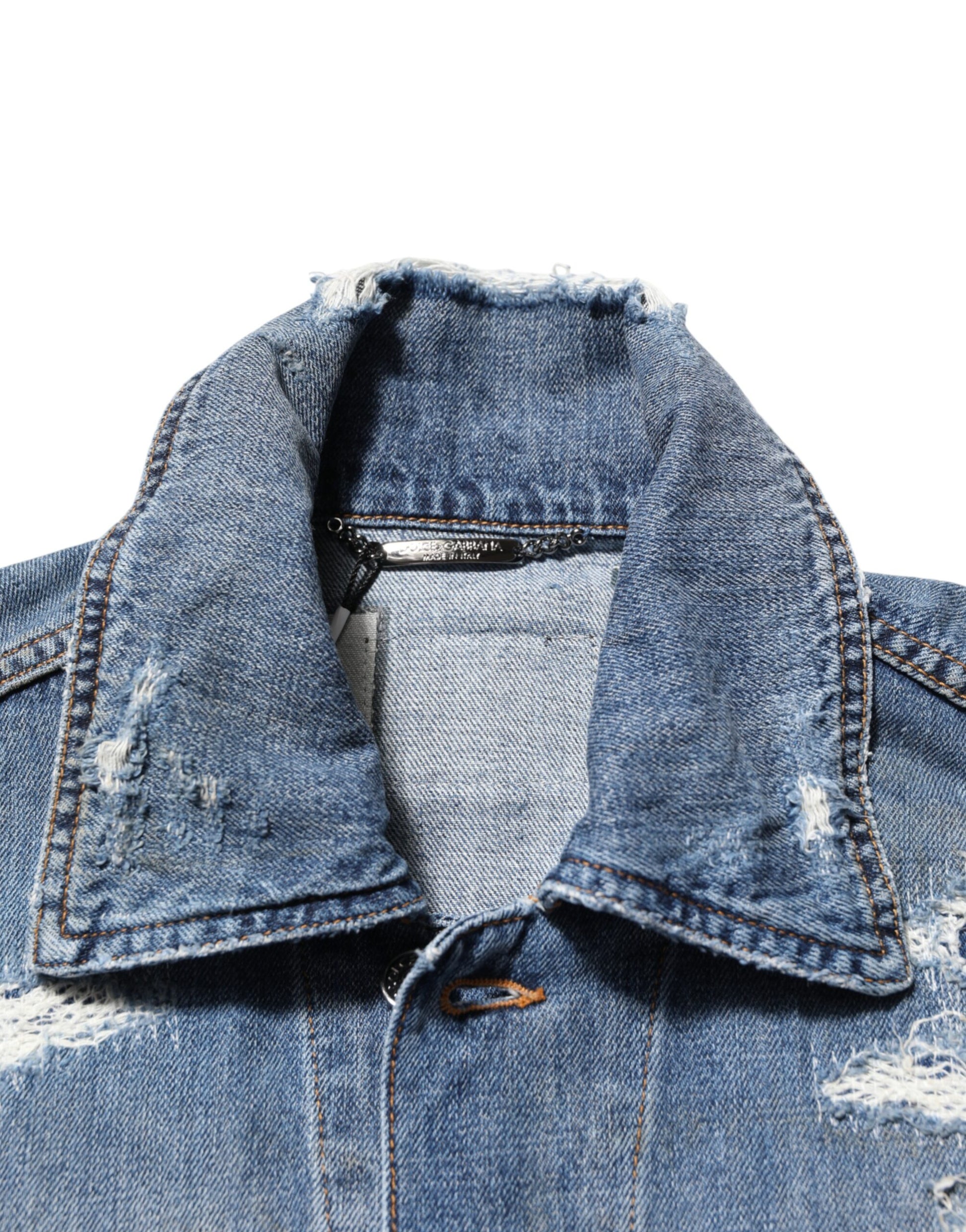 Blouson en jean déchiré en coton bleu Dolce & Gabbana