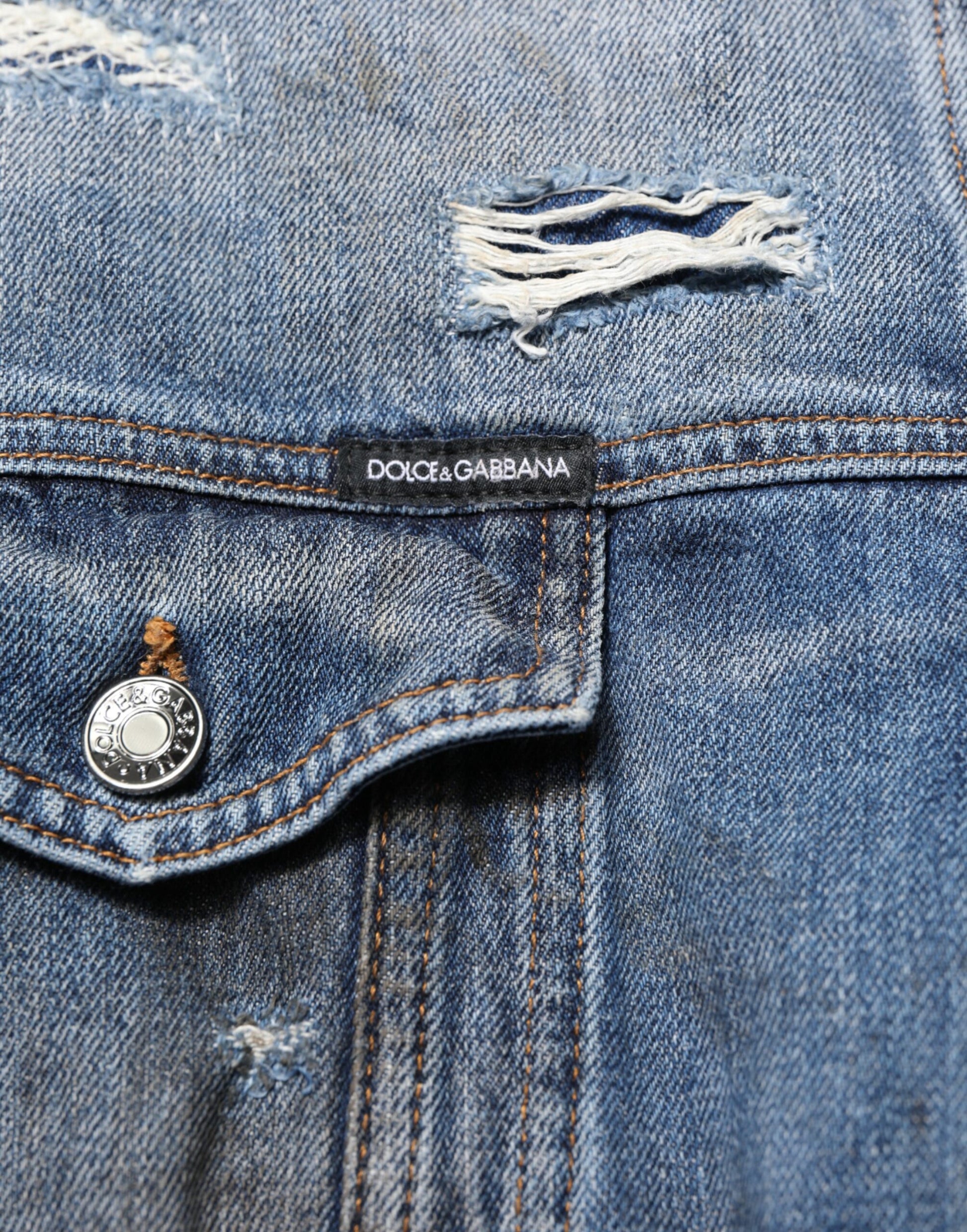Blouson en jean déchiré en coton bleu Dolce & Gabbana