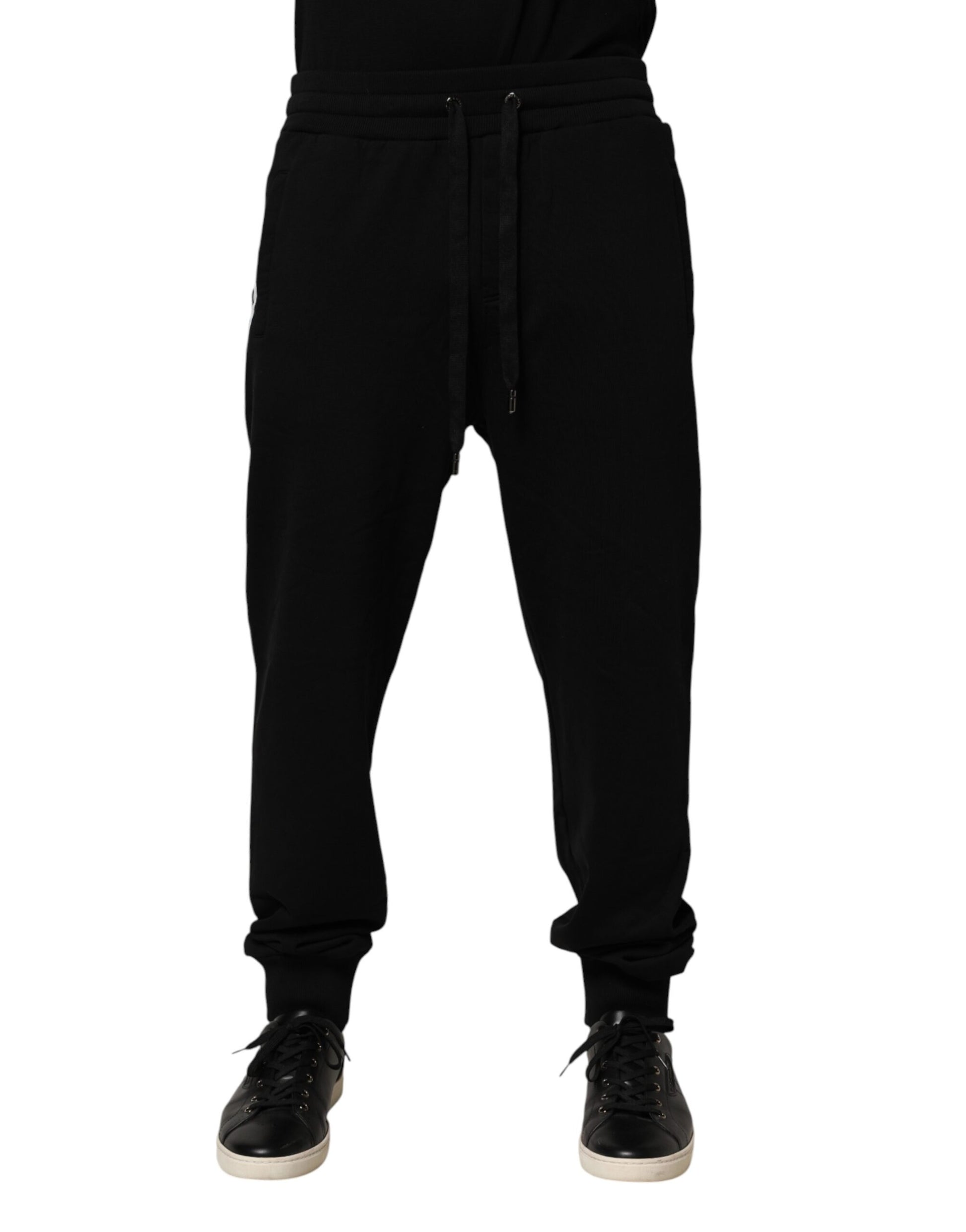 Pantalon de survêtement en coton noir avec logo DG Dolce & Gabbana