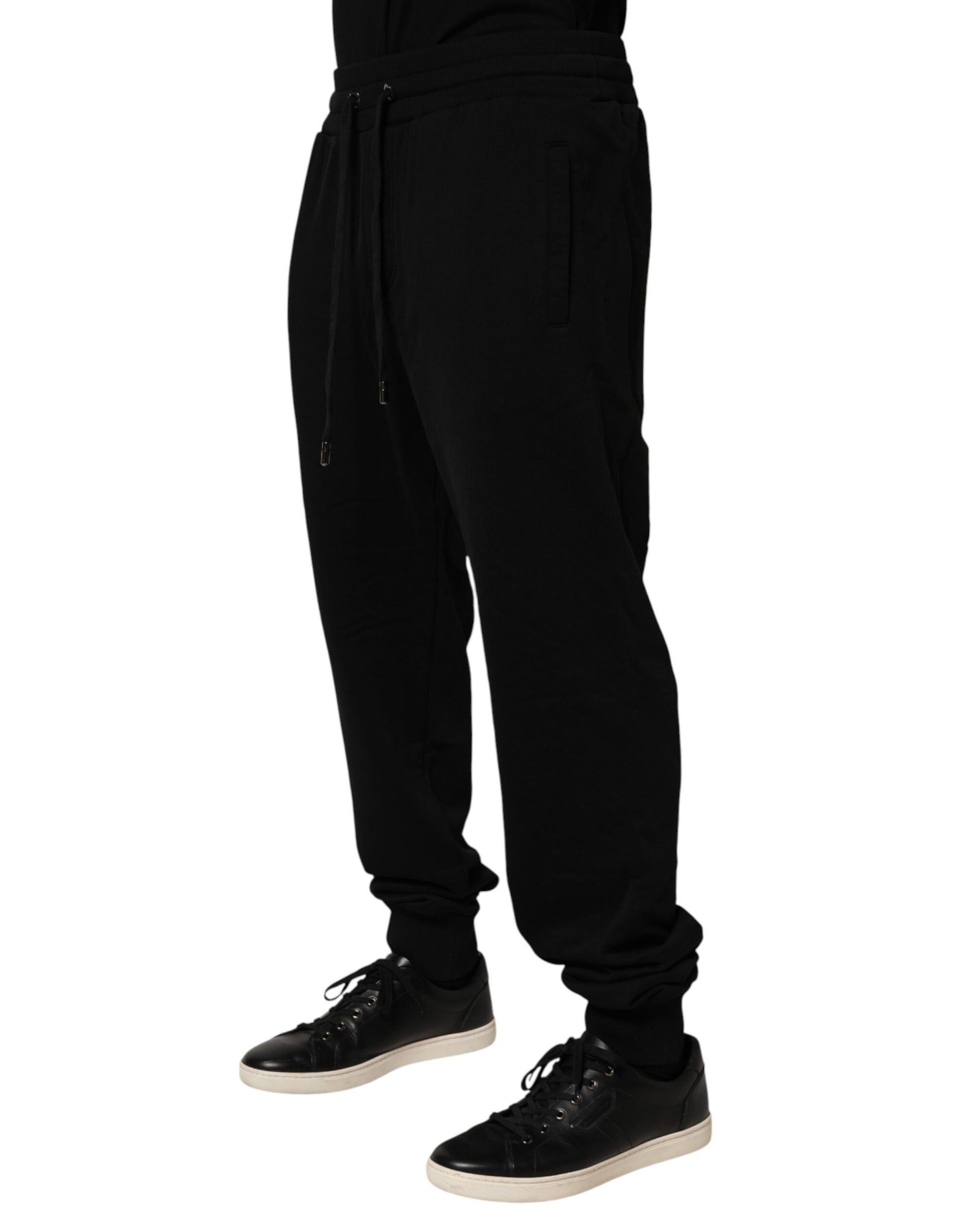 Pantalon de survêtement en coton noir avec logo DG Dolce & Gabbana