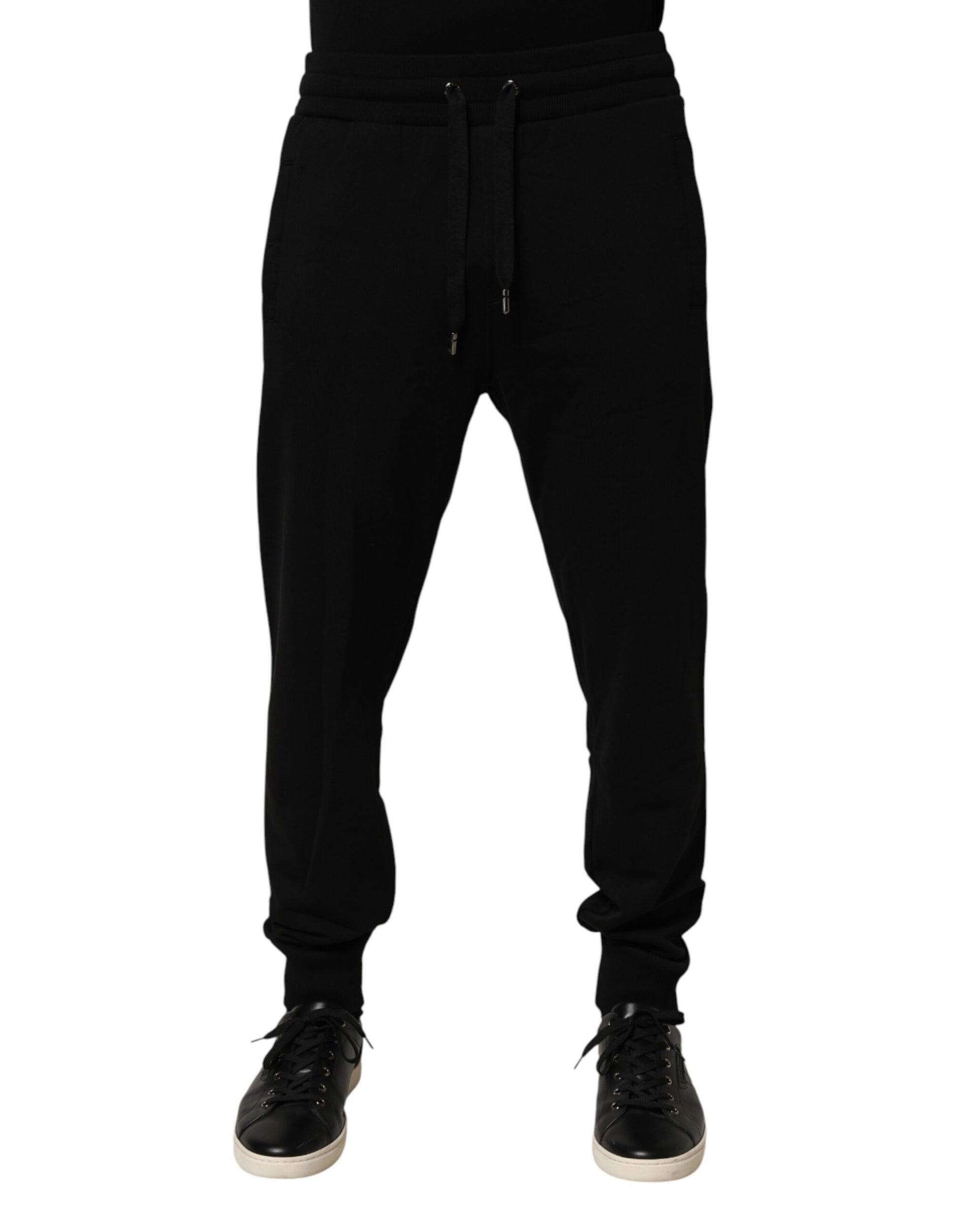 Pantalon de survêtement en coton noir avec logo DG Dolce & Gabbana