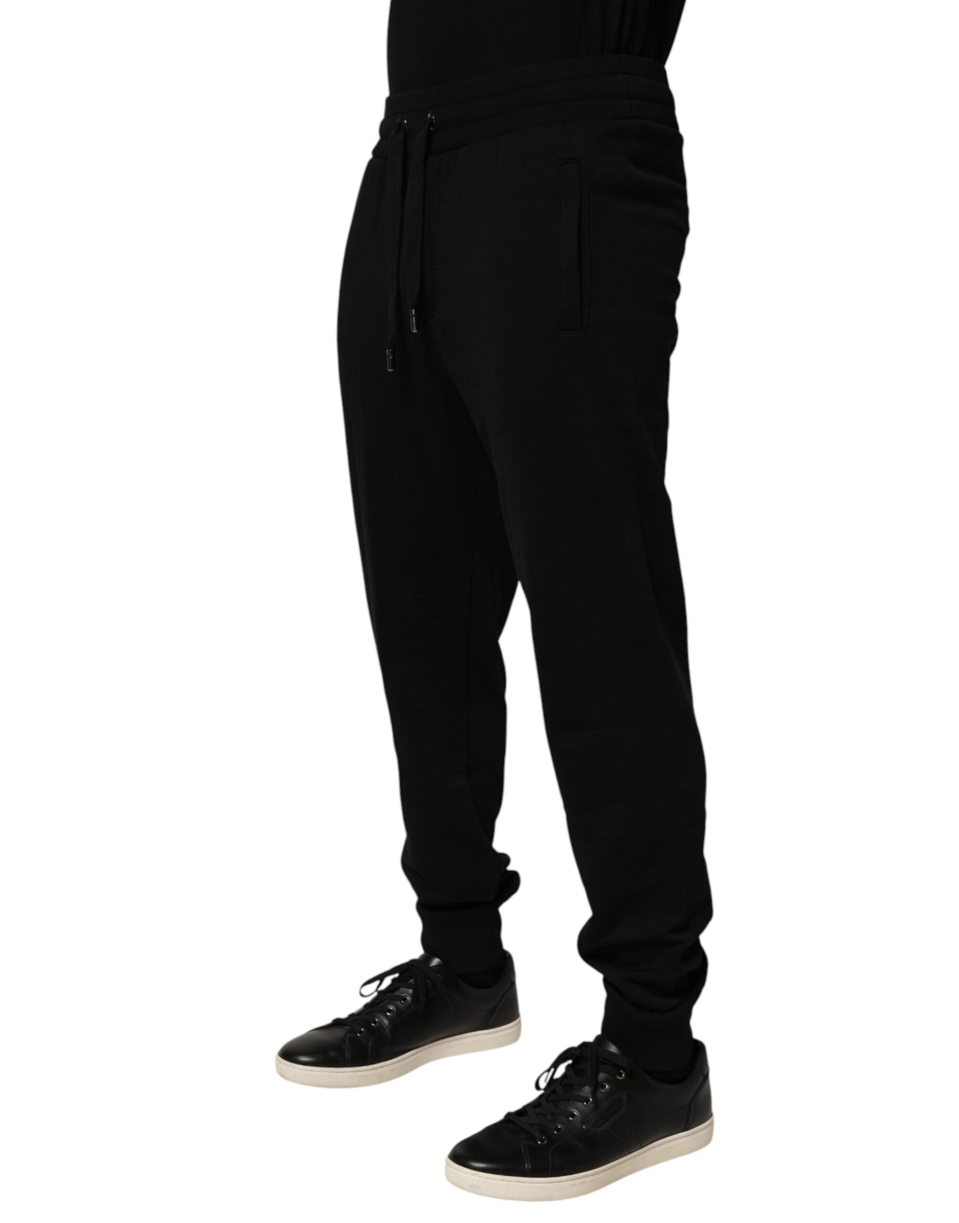 Pantalon de survêtement en coton noir avec logo DG Dolce & Gabbana