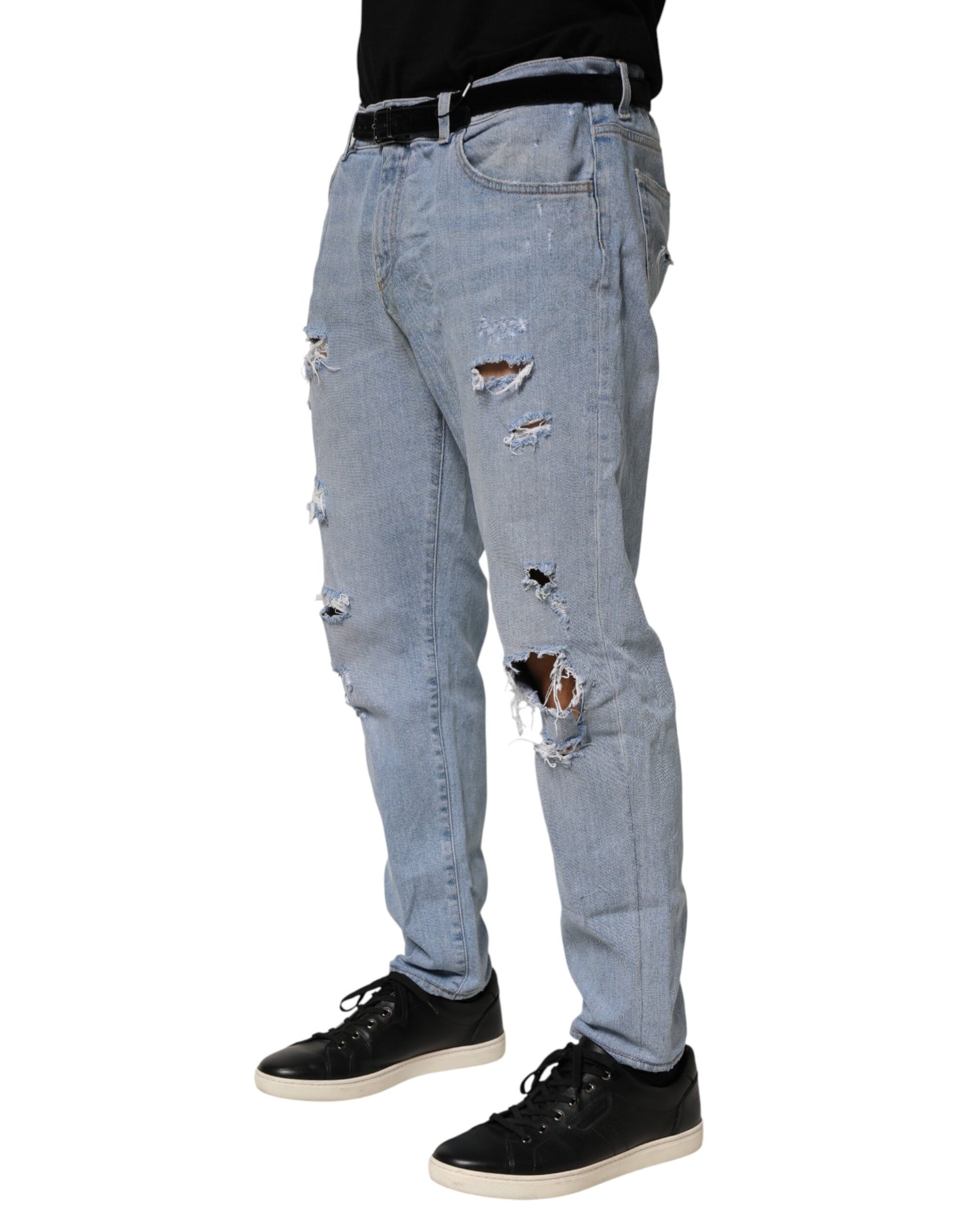 Jean slim en denim en coton vieilli bleu Dolce & Gabbana