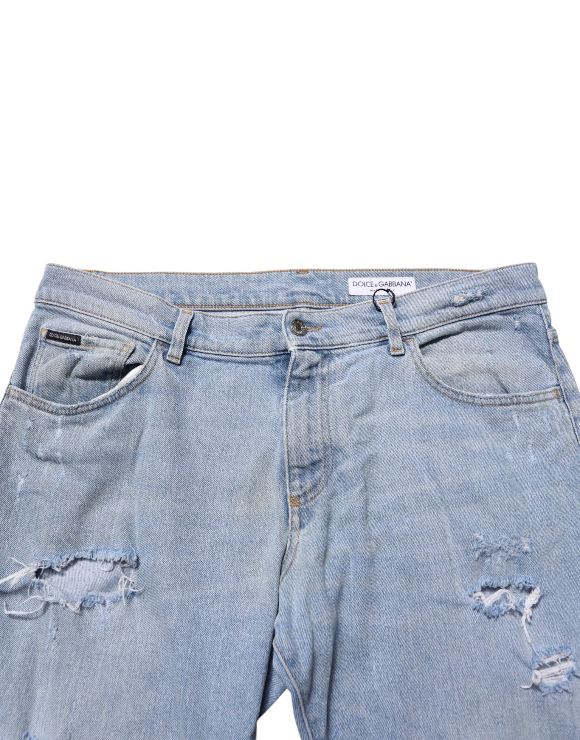 Jean slim en denim en coton vieilli bleu Dolce & Gabbana