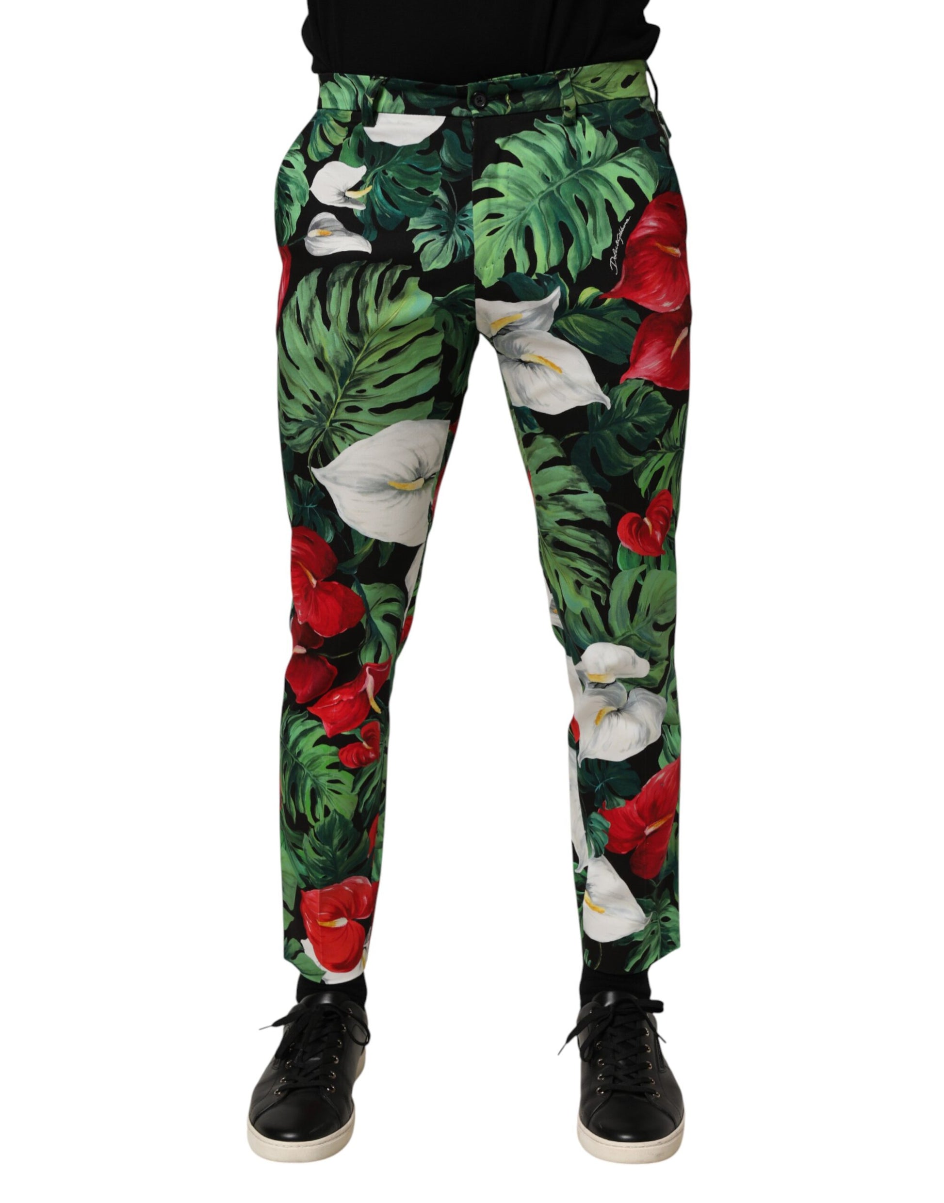 Pantalon Fuselé en Coton Imprimé Floral Multicolore Dolce & Gabbana