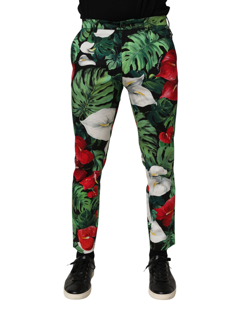 Pantalon Fuselé en Coton Imprimé Floral Multicolore Dolce & Gabbana