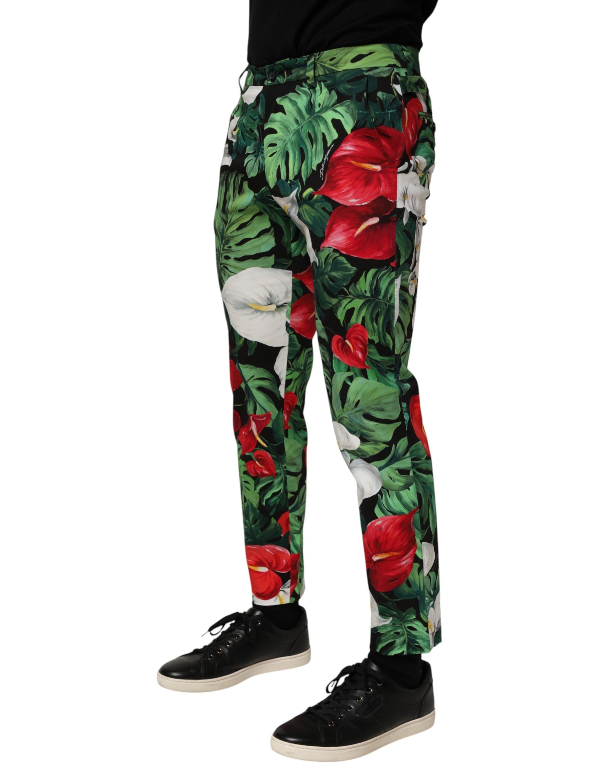 Pantalon Fuselé en Coton Imprimé Floral Multicolore Dolce & Gabbana