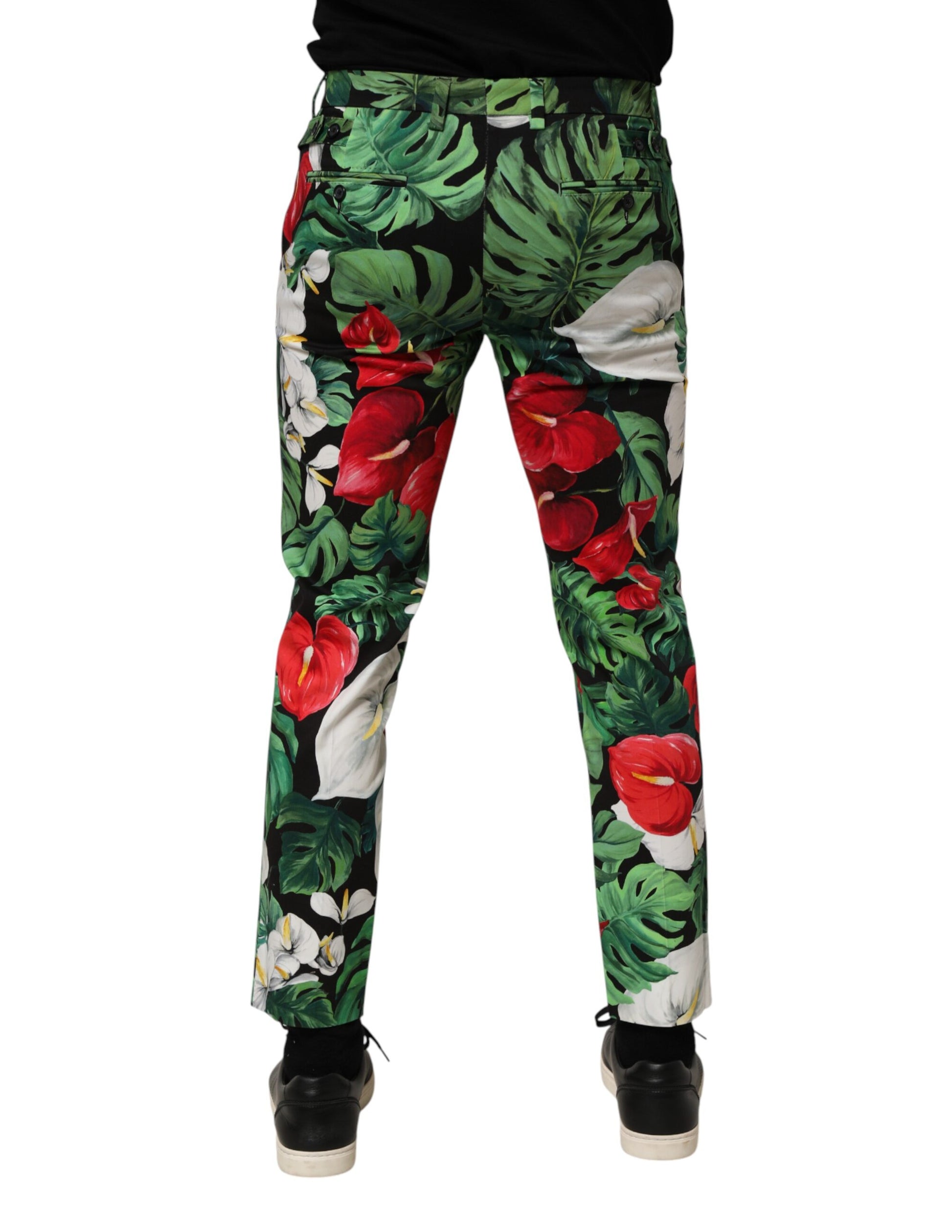 Pantalon Fuselé en Coton Imprimé Floral Multicolore Dolce & Gabbana