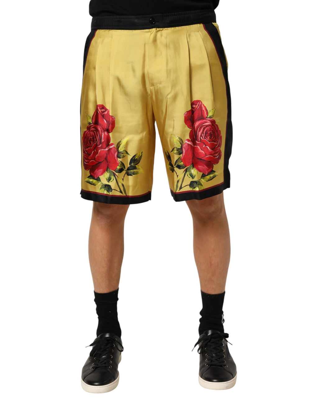 Short Bermuda en soie imprimé floral jaune Dolce & Gabbana pour homme