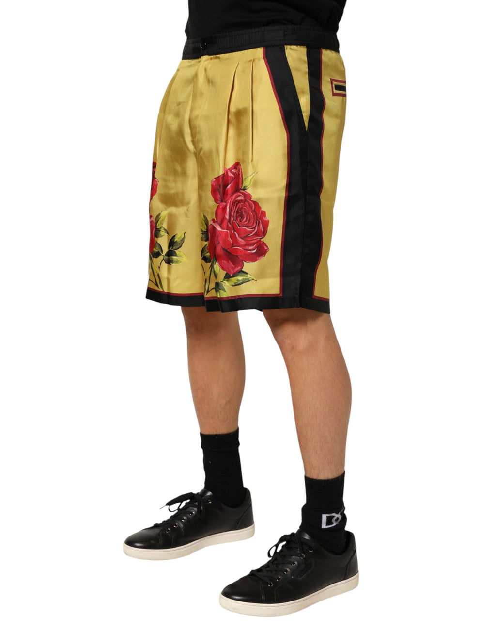 Short Bermuda en soie imprimé floral jaune Dolce & Gabbana pour homme