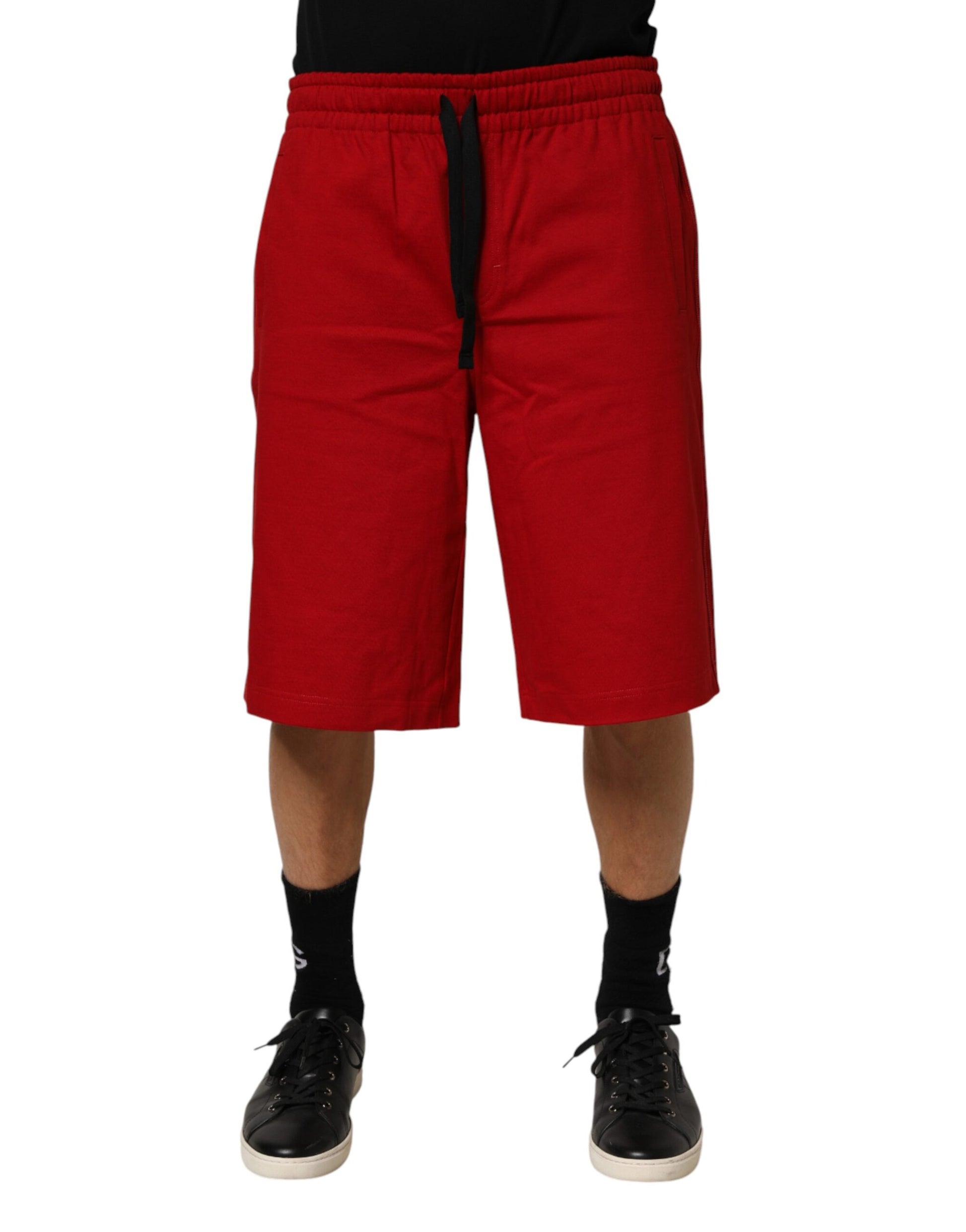 Pantalon bermuda Dolce & Gabbana rouge en coton taille mi-haute à cordon de serrage