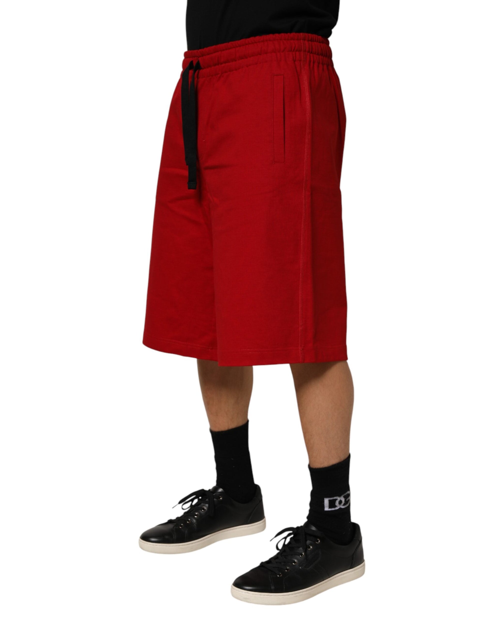 Pantalon bermuda Dolce & Gabbana rouge en coton taille mi-haute à cordon de serrage