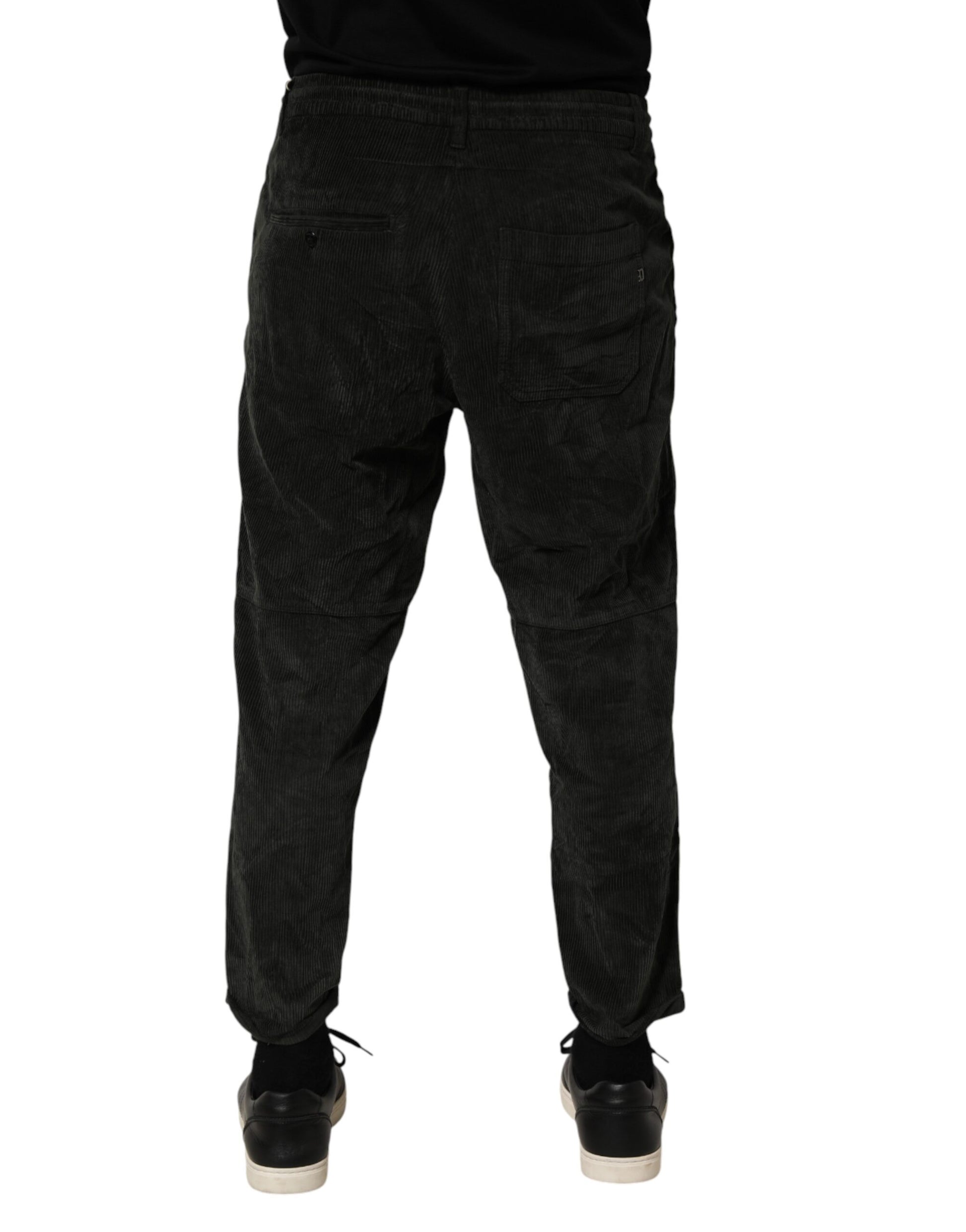 Dondup Black Mid Waist Cropped Corduroy Men Trouser Pants