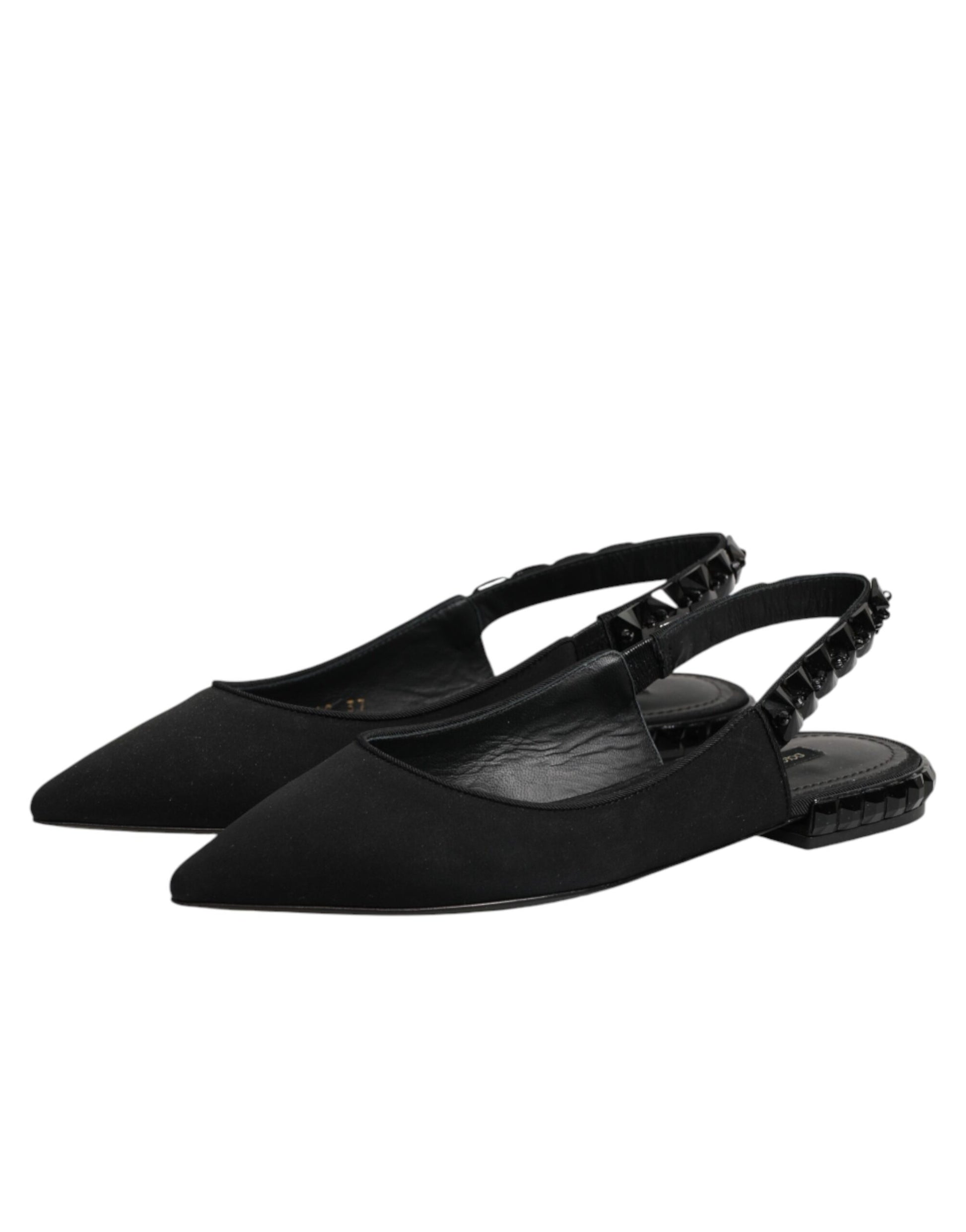 Dolce & Gabbana Black Crystal Charmeuse Slingback Shoes