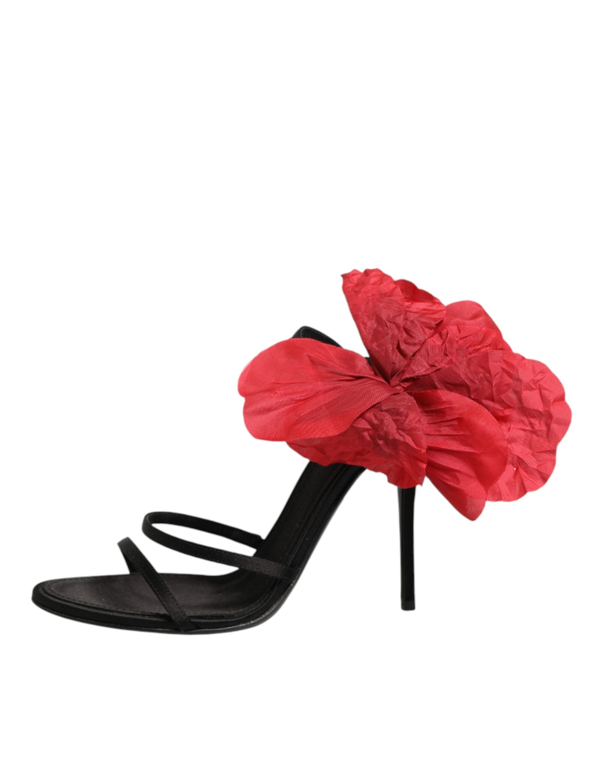 Dolce & Gabbana Escarpins Sandales à Brides et Fleurs en Cuir Noir
