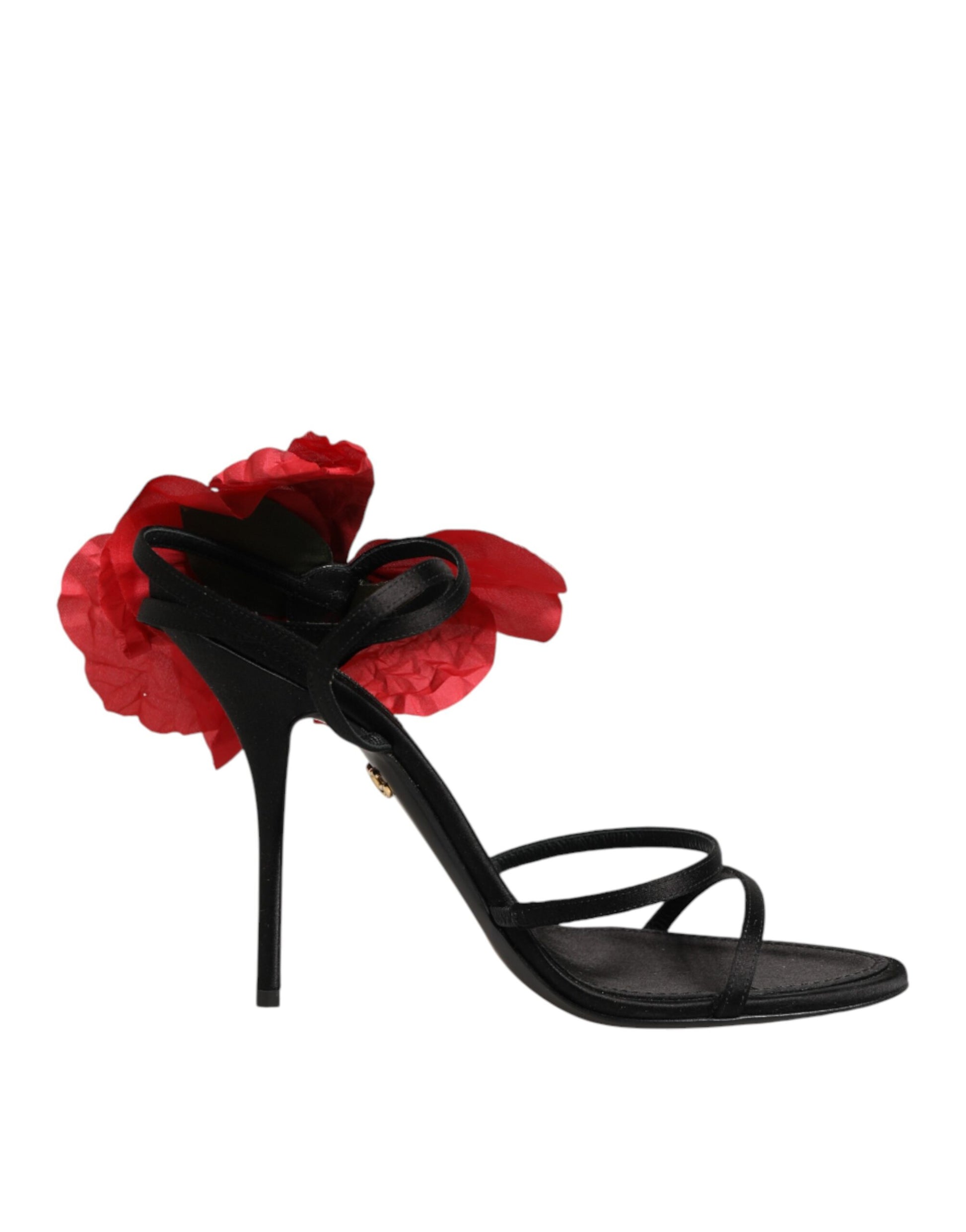 Dolce & Gabbana Escarpins Sandales à Brides et Fleurs en Cuir Noir