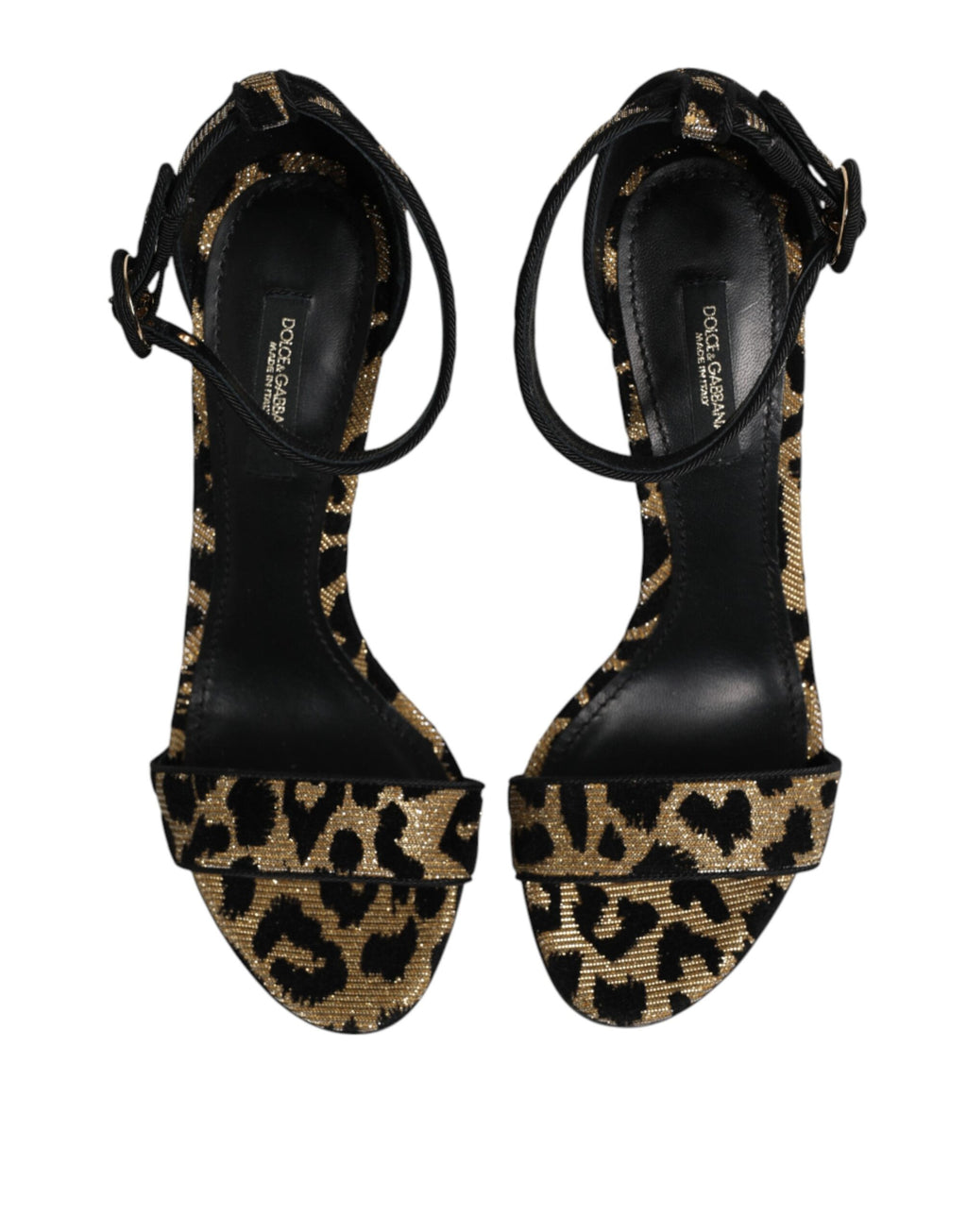Sandales à talons Dolce & Gabbana Gold Leopard avec bride de cheville